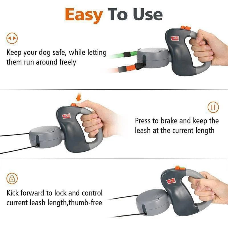 Dog leash, tangle-free leash, 360° rotating leash, one-to-two leash