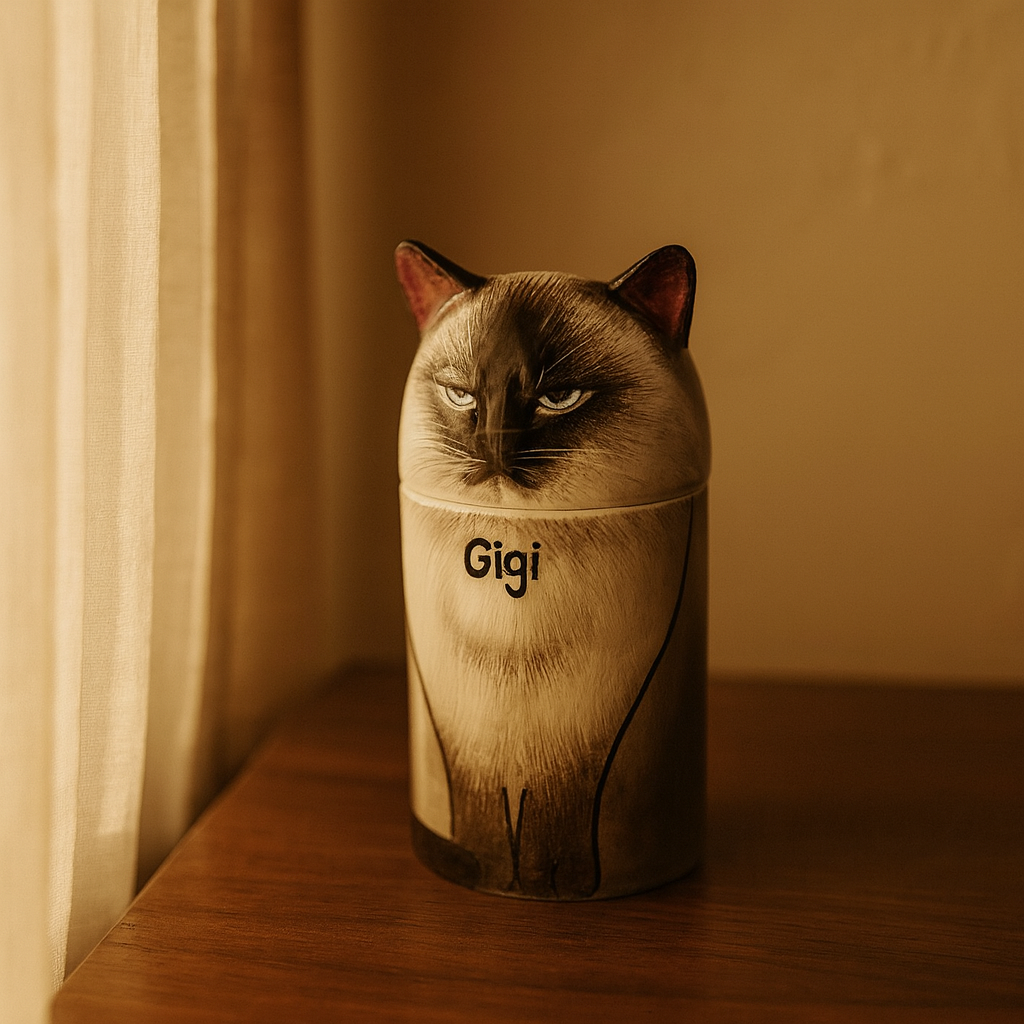 personalized ceramic cat urn for pet ashes