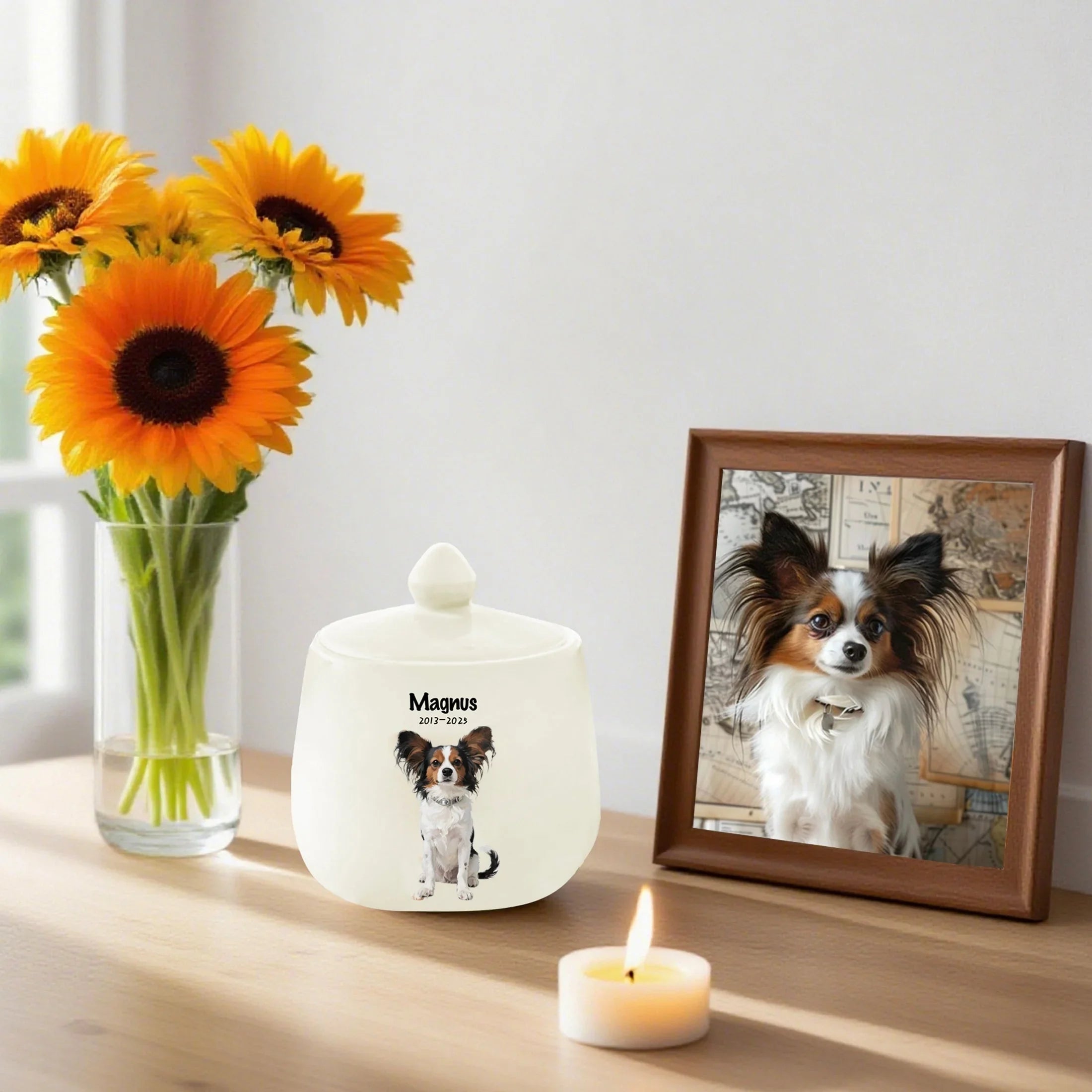 Personalized Dog Urn, Hand-Painted Ceramic Portrait,Name and Date,Floral, Pet Memorial Keepsake, Forever Home & Comfort for Beloved Fur Baby