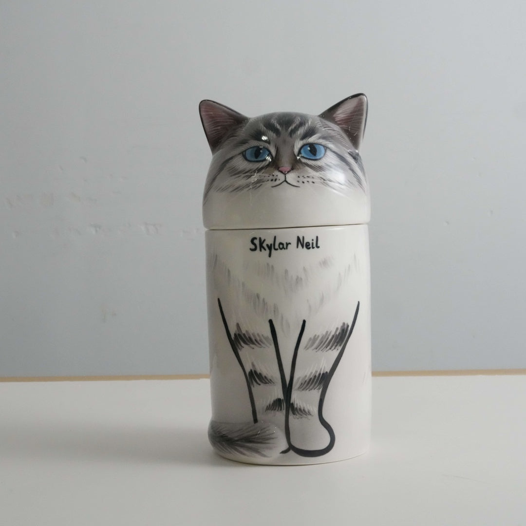 Cat-shaped container with a white background