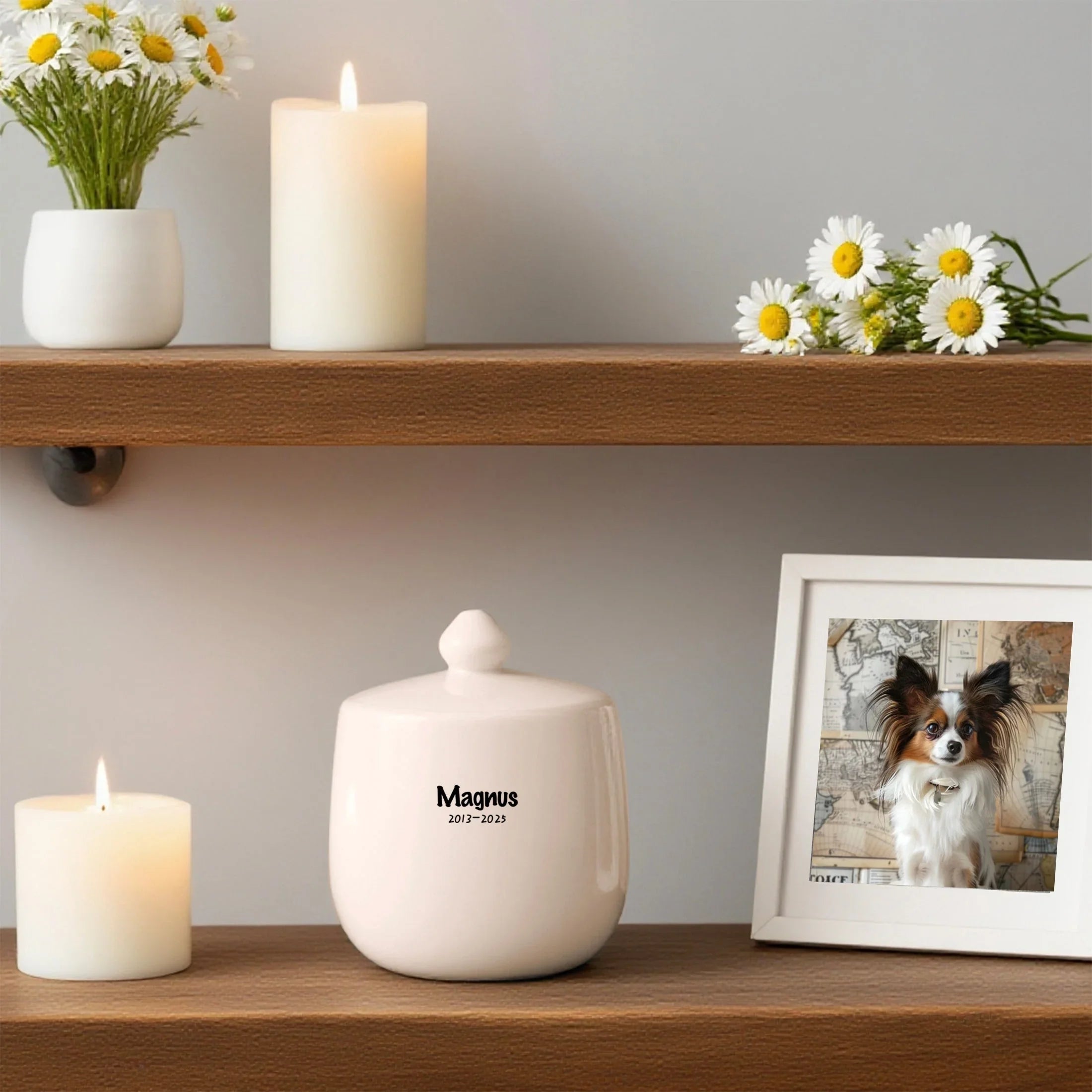 Personalized Dog Urn, Hand-Painted Ceramic Portrait,Name and Date,Floral, Pet Memorial Keepsake, Forever Home & Comfort for Beloved Fur Baby