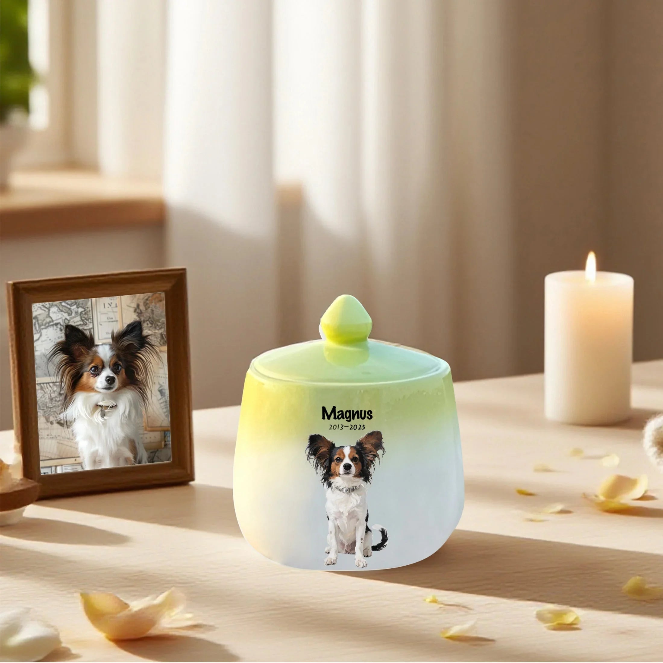 Personalized Dog Urn, Hand-Painted Ceramic Portrait,Name and Date,Floral, Pet Memorial Keepsake, Forever Home & Comfort for Beloved Fur Baby