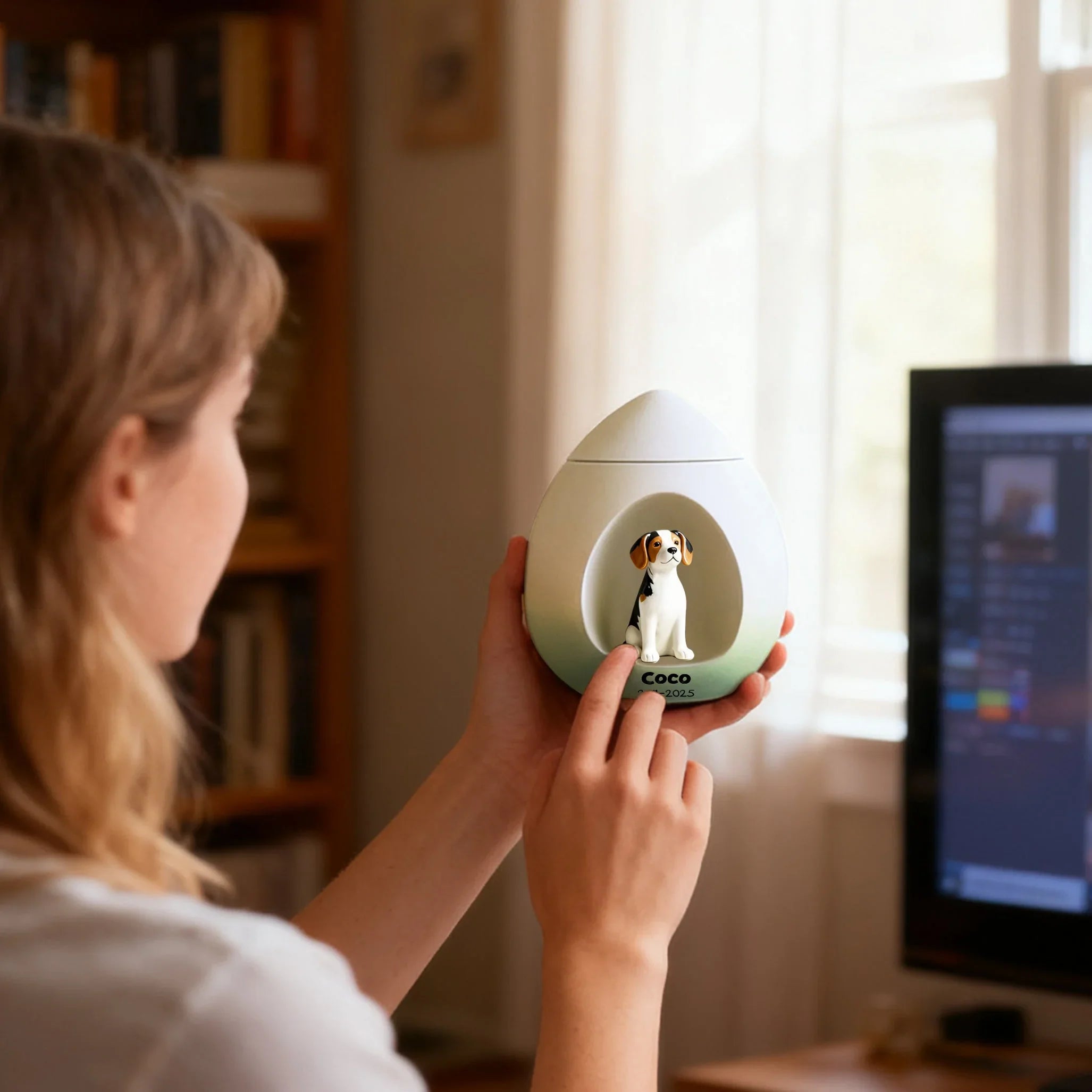 Personalized Sculpted Dog Urn – Custom Ceramic Urn with Portrait,Name&Date | Still See. Still Touch. Still With You