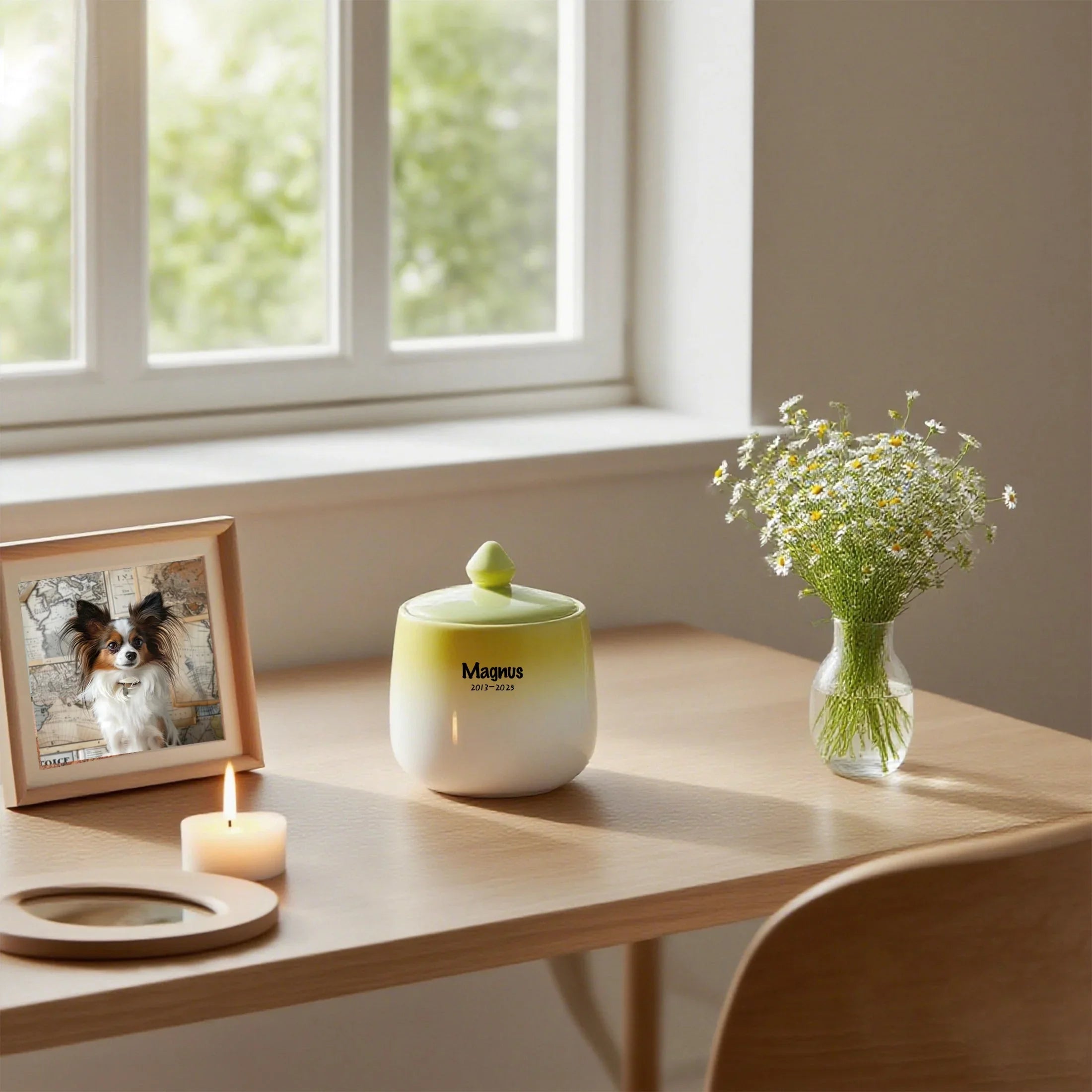 Personalized Dog Urn, Hand-Painted Ceramic Portrait,Name and Date,Floral, Pet Memorial Keepsake, Forever Home & Comfort for Beloved Fur Baby