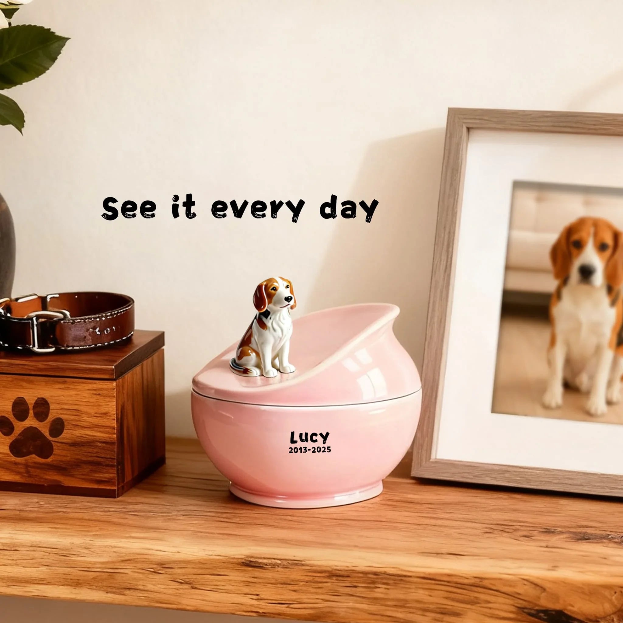 Personalized Dog Memorial Urn | Custom Ceramic Ashes Urn with Portrait, Name & Dates