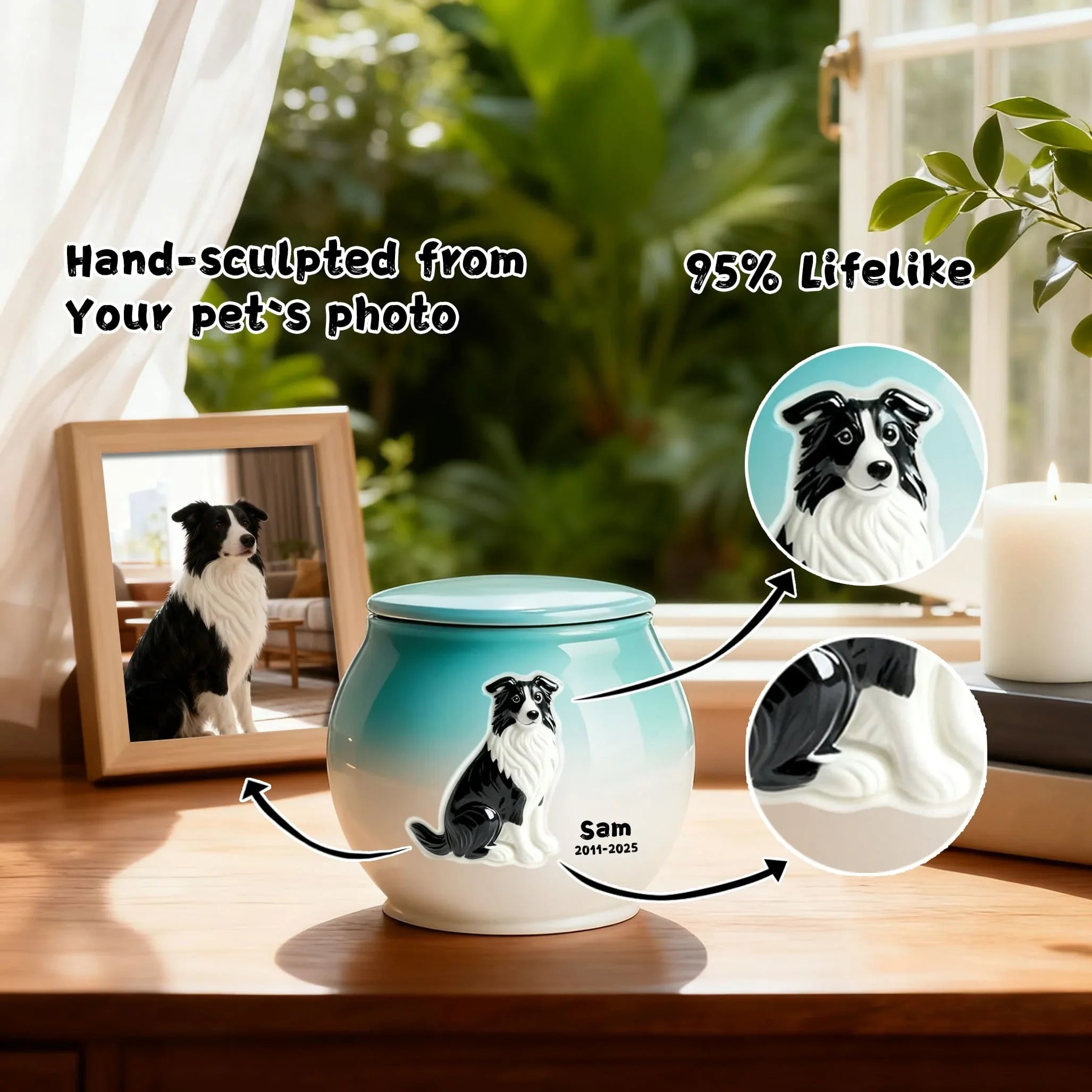 Personalized Pet Urn for Dogs – Custom Ceramic Dog Memorial Urn with Engraved Name & Photo