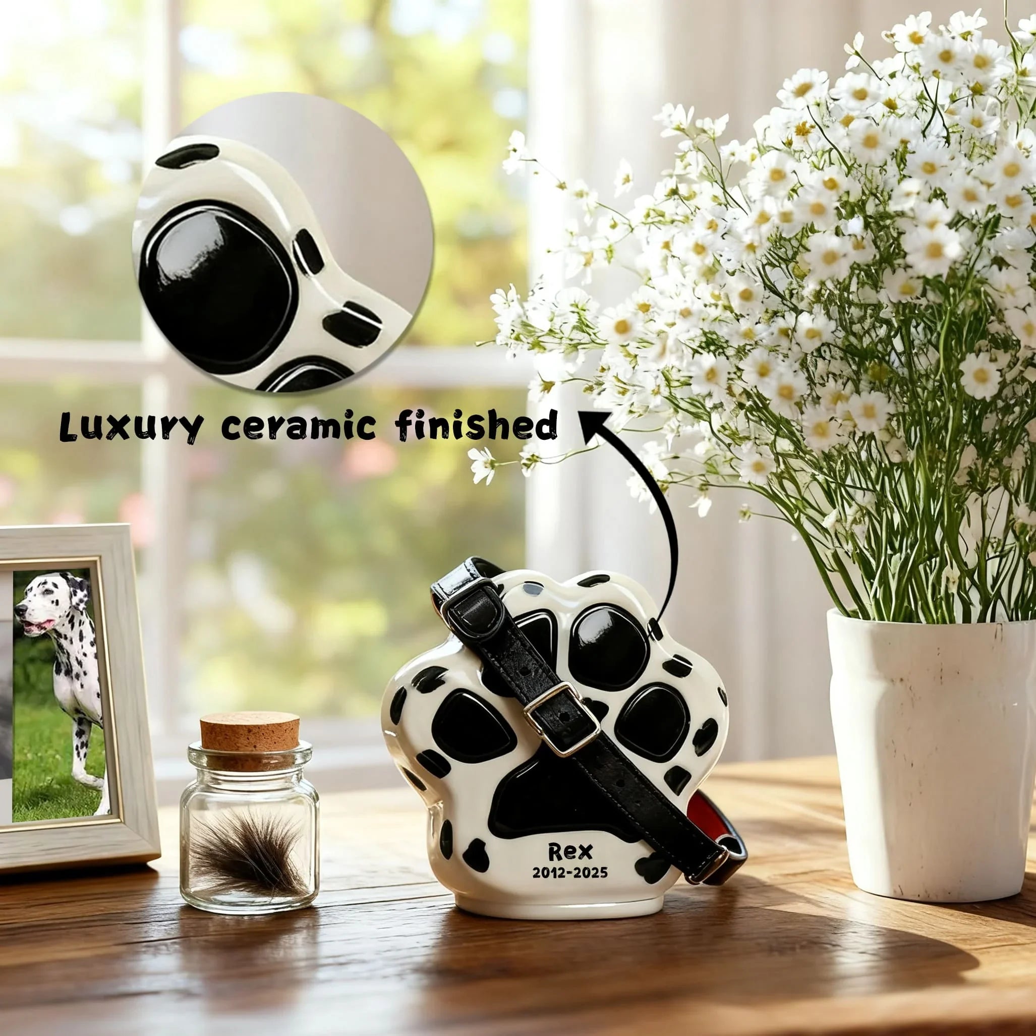Custom Dog Urn with Personalized Paw Print - Beagle Memorial Jar to Cherish Your Pet’s Memory
