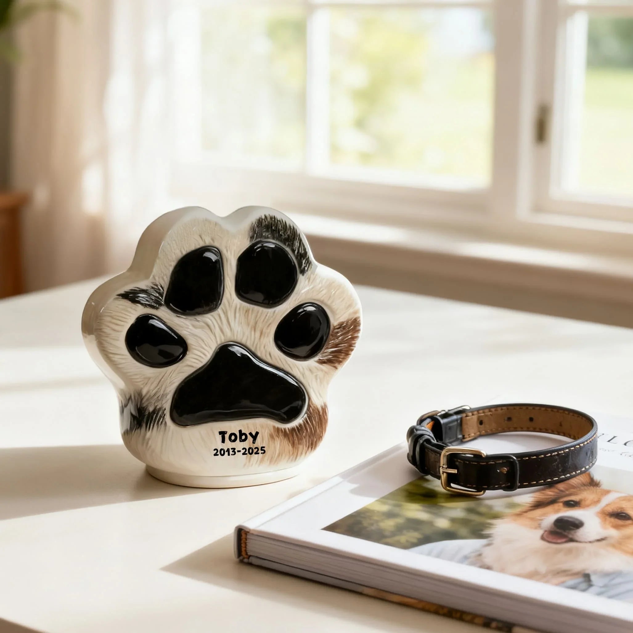 Custom Dog Urn with Personalized Paw Print - Beagle Memorial Jar to Cherish Your Pet’s Memory