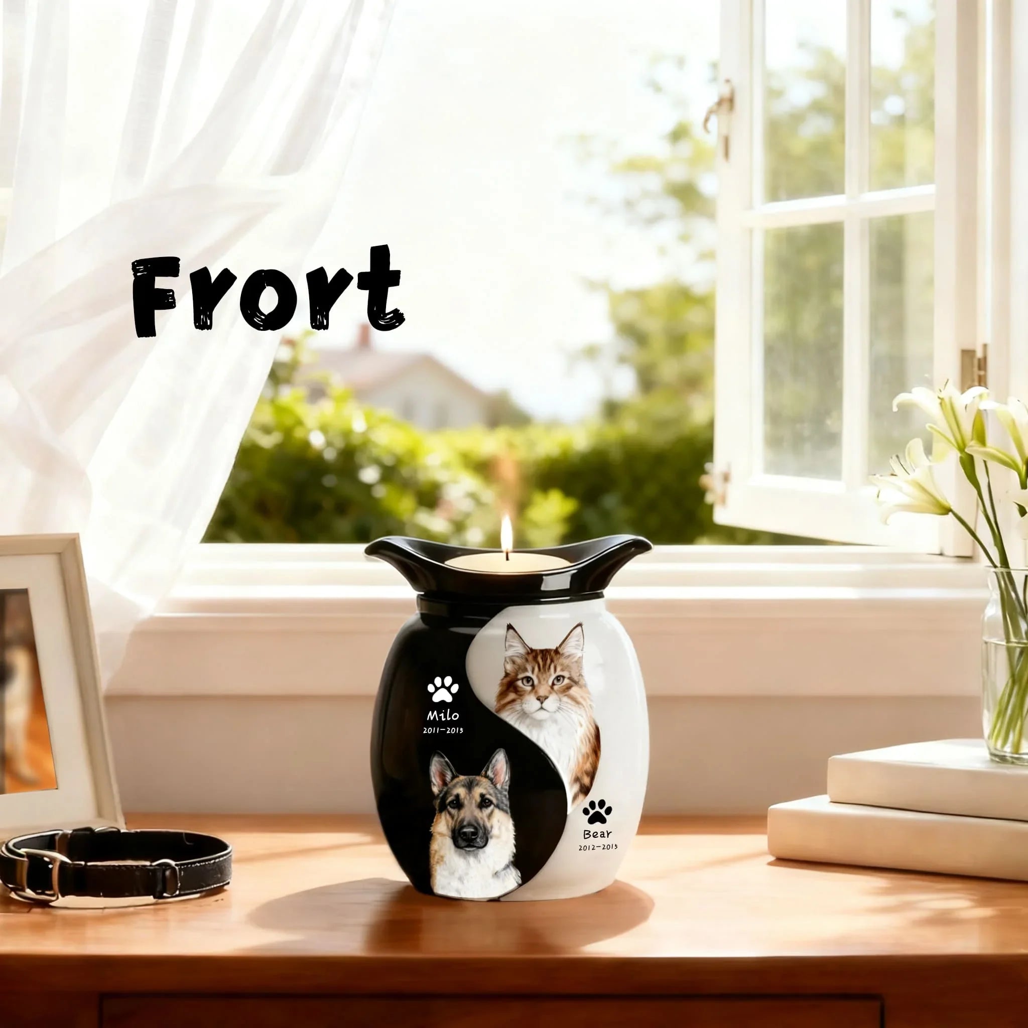 Custom Double Pet Urn with Hand-Painted Portraits | Memorial Urn for Ashes