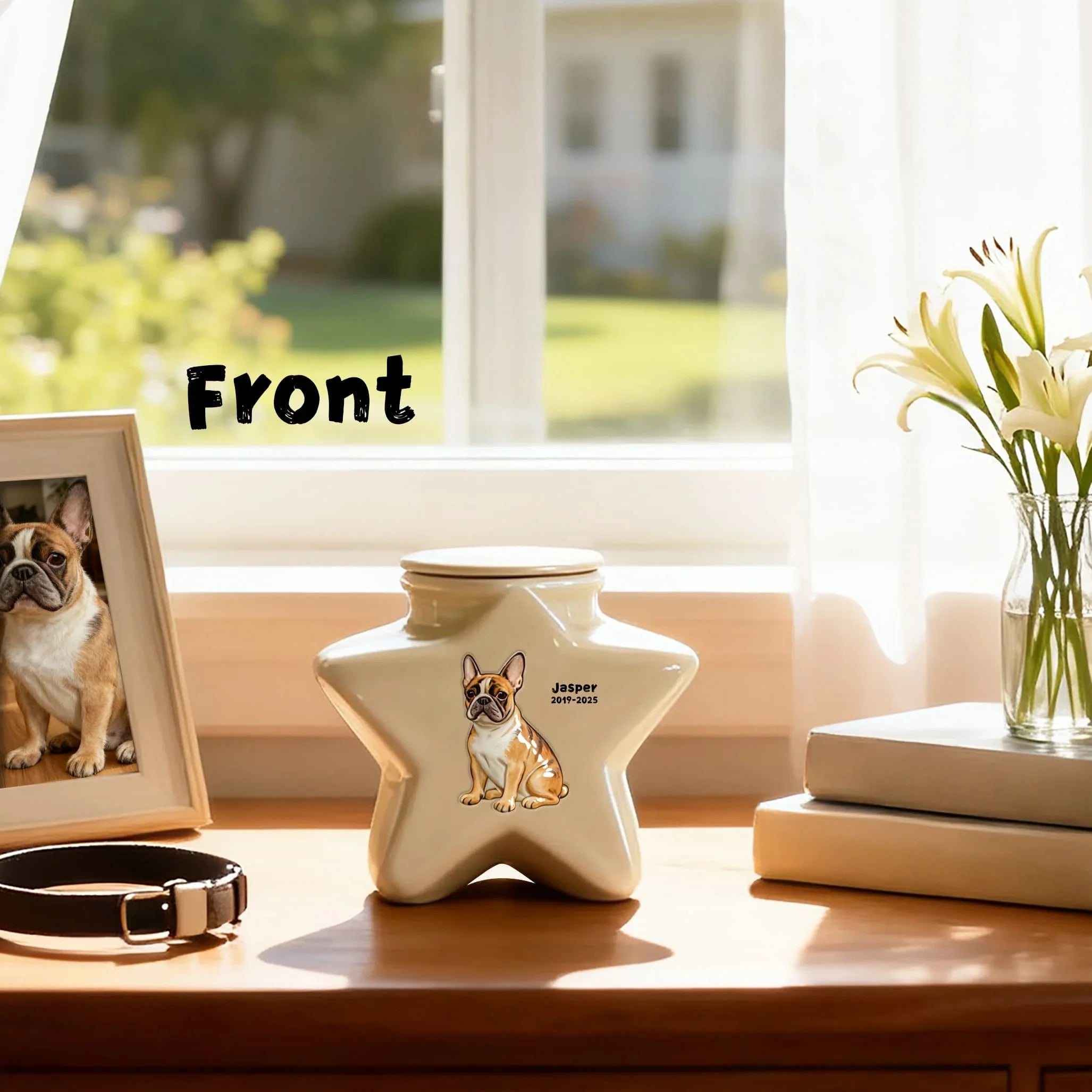 Ceramic Pet Urn - Custom Engraved Star Memorial Ashes Container