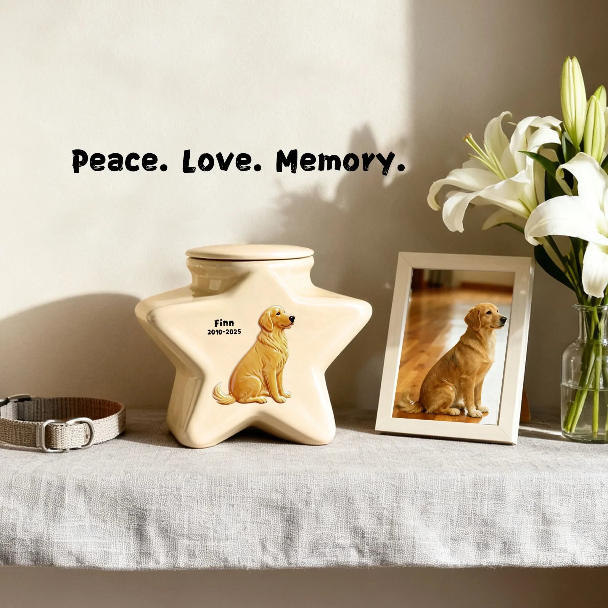 Ceramic Pet Urn - Custom Engraved Star Memorial Ashes Container