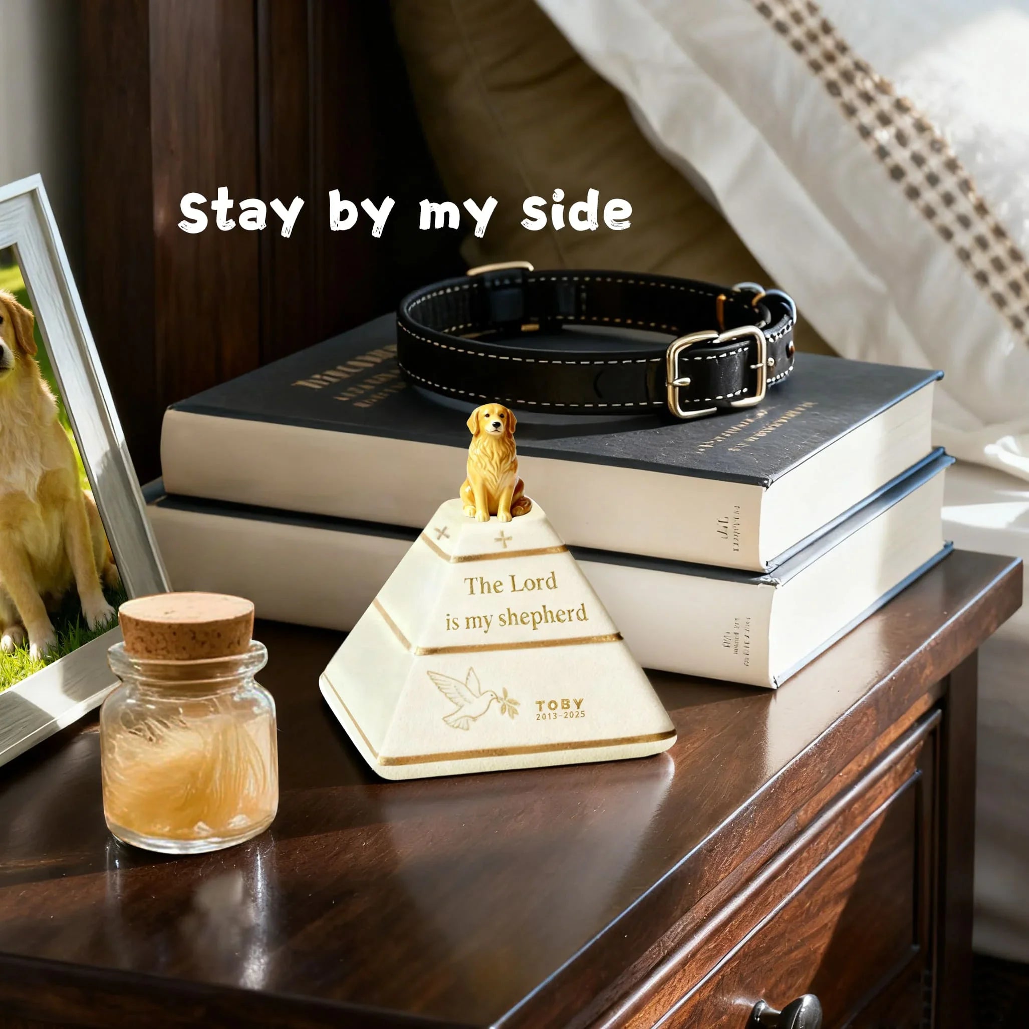 Personalized Pyramid Dog Urn – Custom Pet Ashes Urn with Hand-Sculpted Portrait & Name