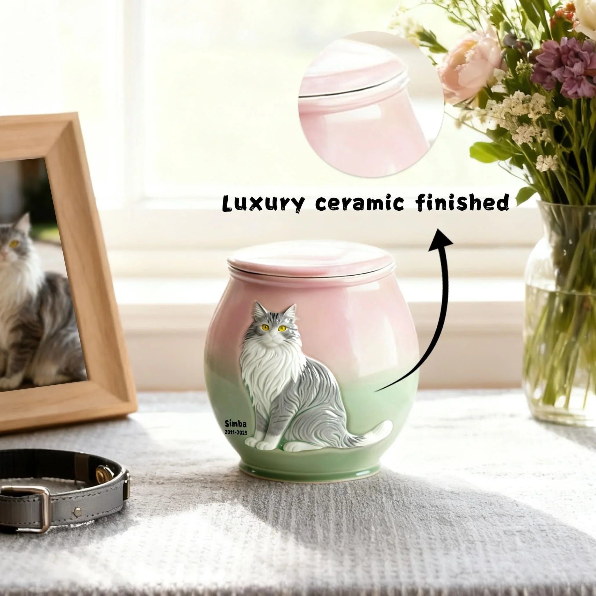 Small Cat-Shaped Ceramic Urn, 55lbs Pet Urns for Cat Ashes,Cat Urns for Ashes Animal Urns for Ashe Pet Cremation Urn