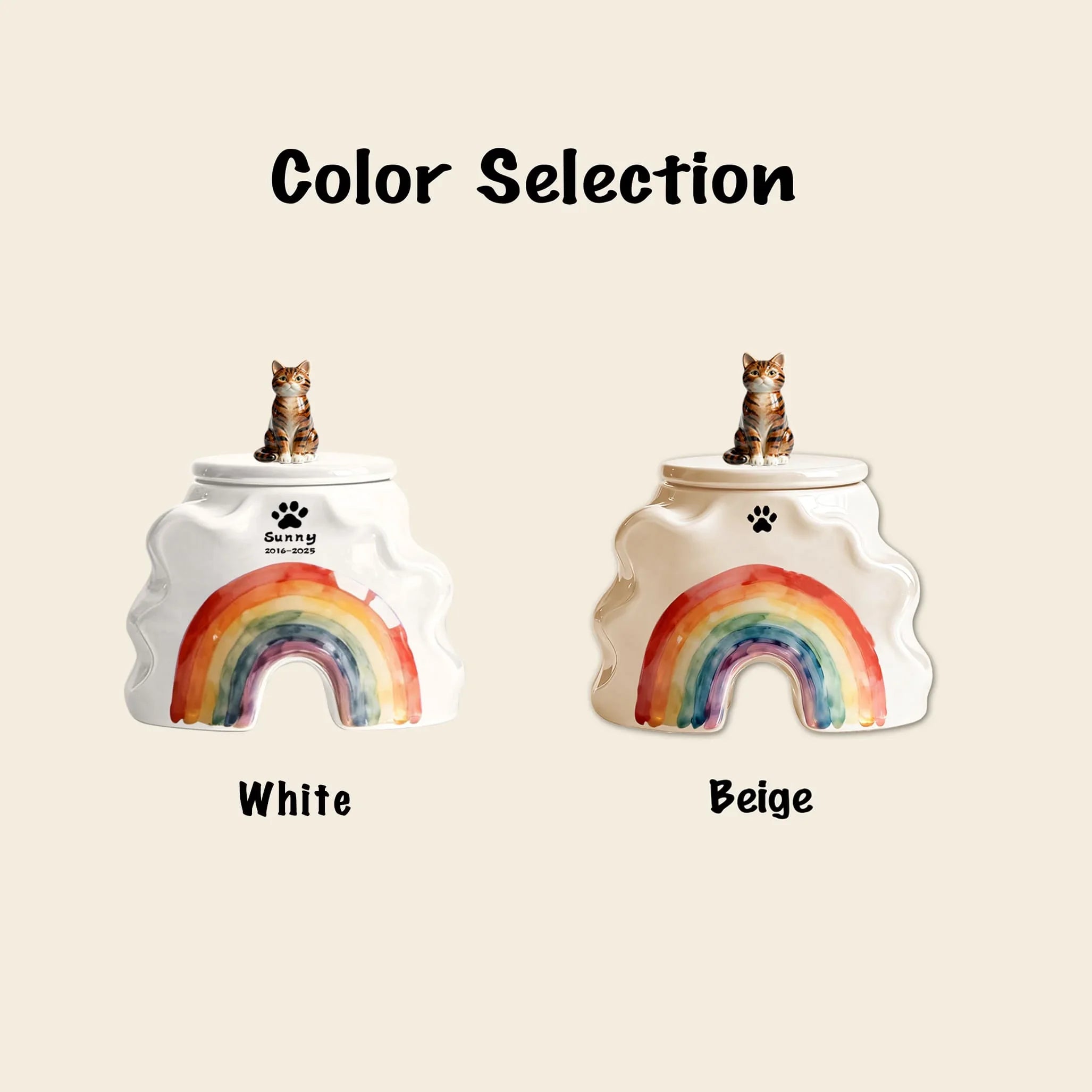 Custom Cat Urn - Rainbow Bridge Memorial with Engraved Name and Pet Portrait