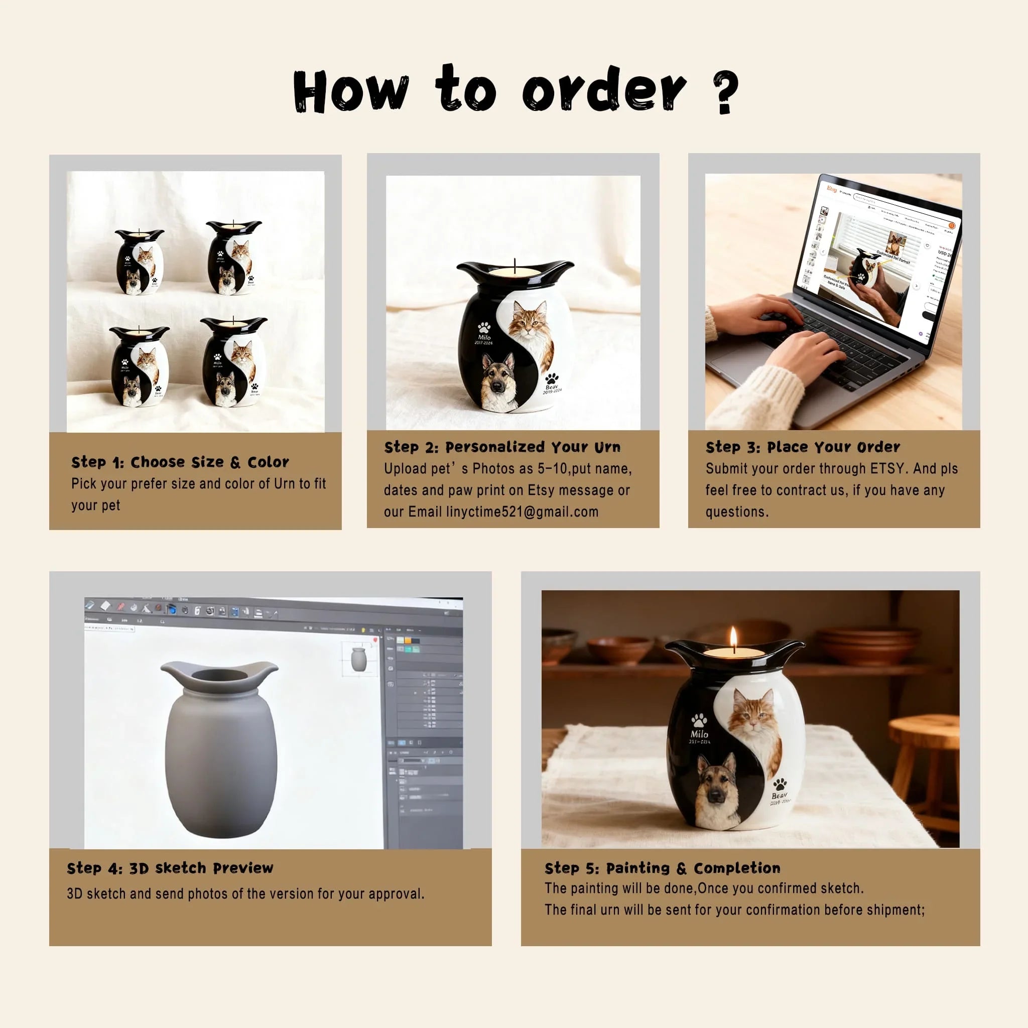 Custom Double Pet Urn with Hand-Painted Portraits | Memorial Urn for Ashes