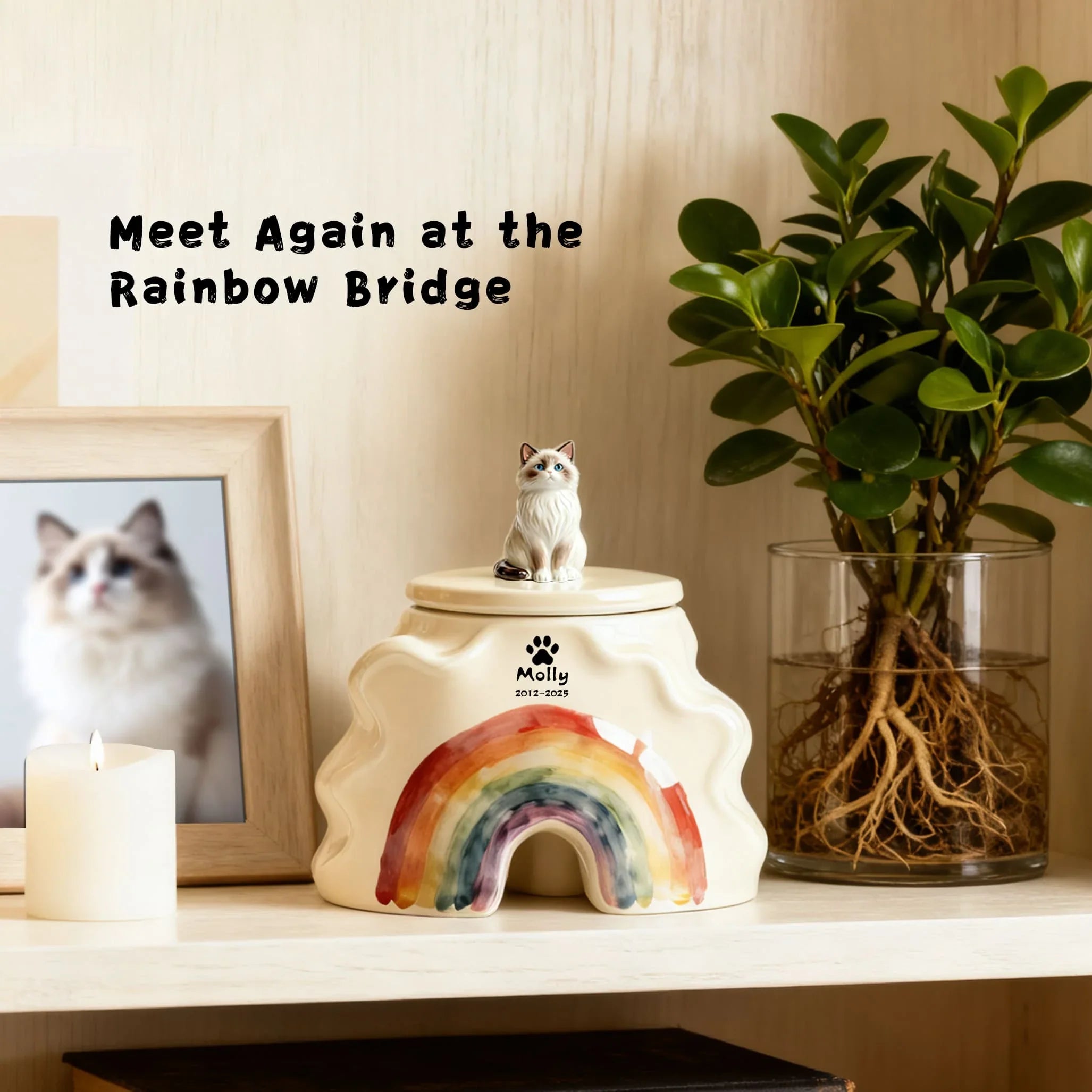 Personalized Cat Cremation Urn - Custom Pet Portrait & Date Engraving