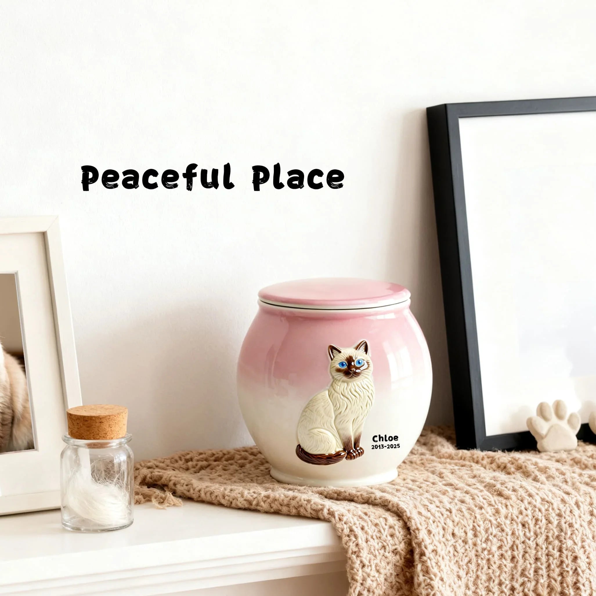 Personalized Cat Urn – Custom Ceramic Cat Memorial Urn for Ashes with Portrait & Name | Handmade Pet Remembrance Gift