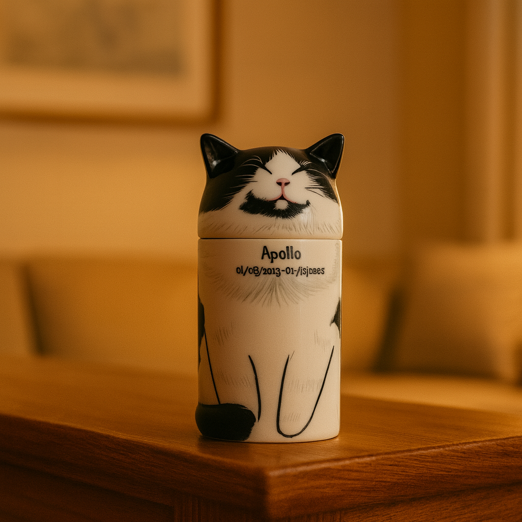 Personalized Cat Pet Urn Ceramic Kiln-Fired Hand-Painted Memorial