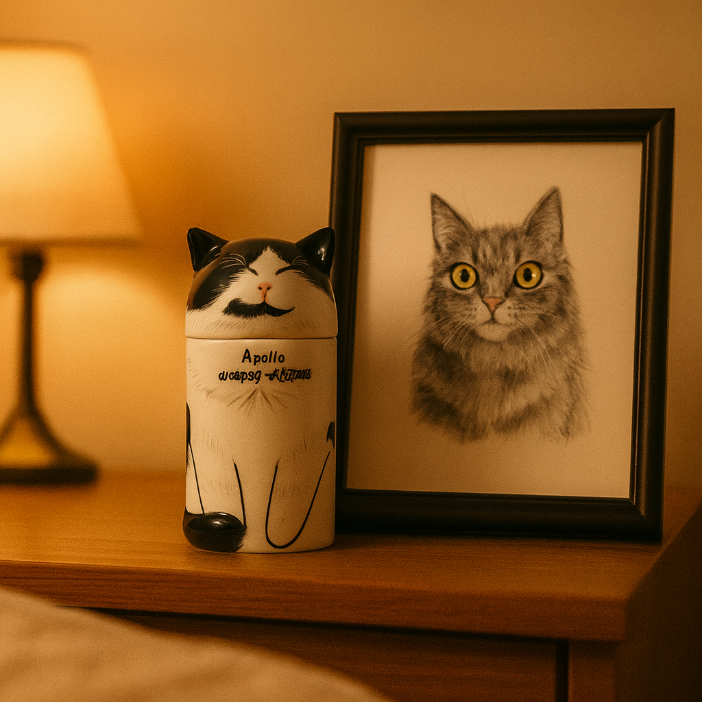 Personalized Cat Pet Urn Ceramic Kiln-Fired Hand-Painted Memorial