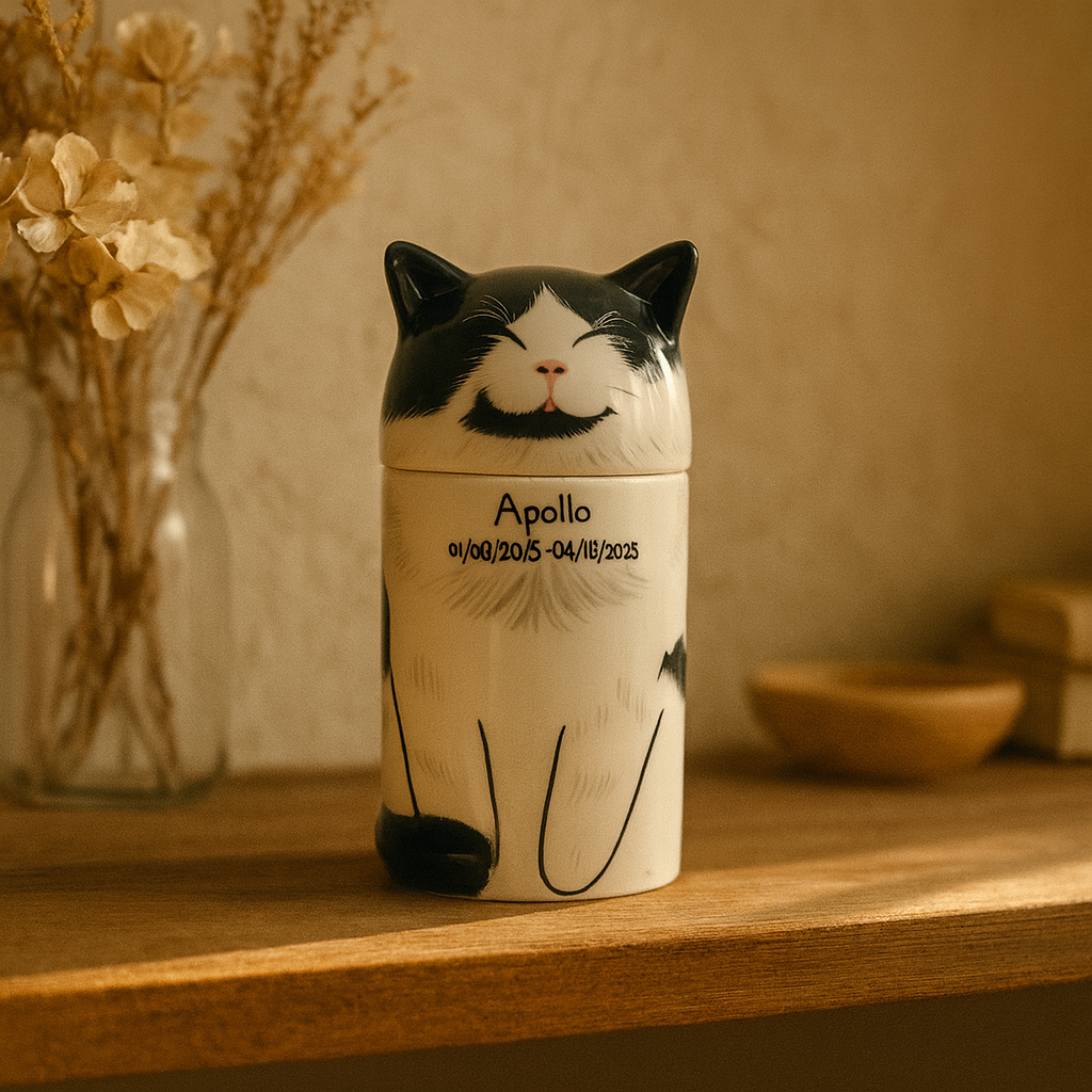 Personalized Cat Pet Urn Ceramic Kiln-Fired Hand-Painted Memorial