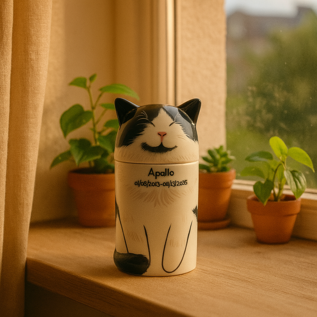 Personalized Cat Pet Urn Ceramic Kiln-Fired Hand-Painted Memorial