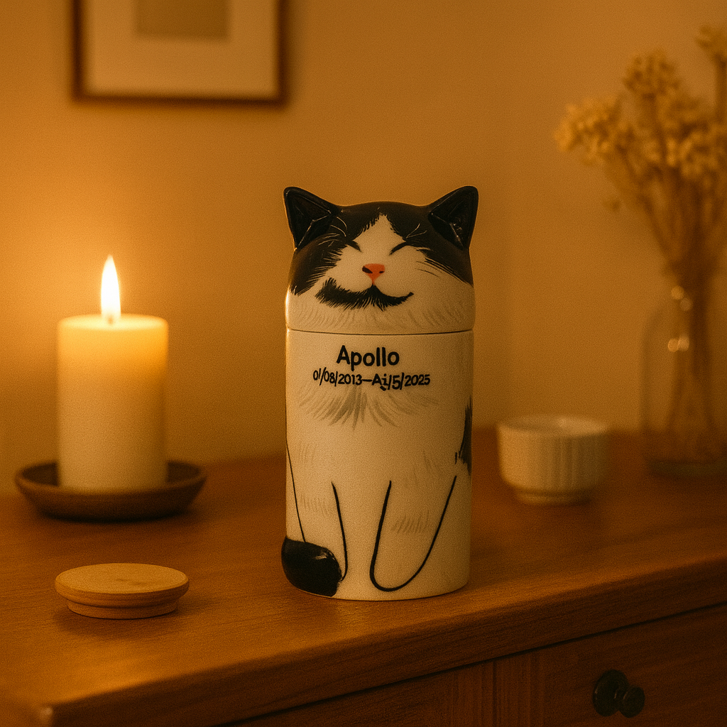 Personalized Cat Pet Urn Ceramic Kiln-Fired Hand-Painted Memorial