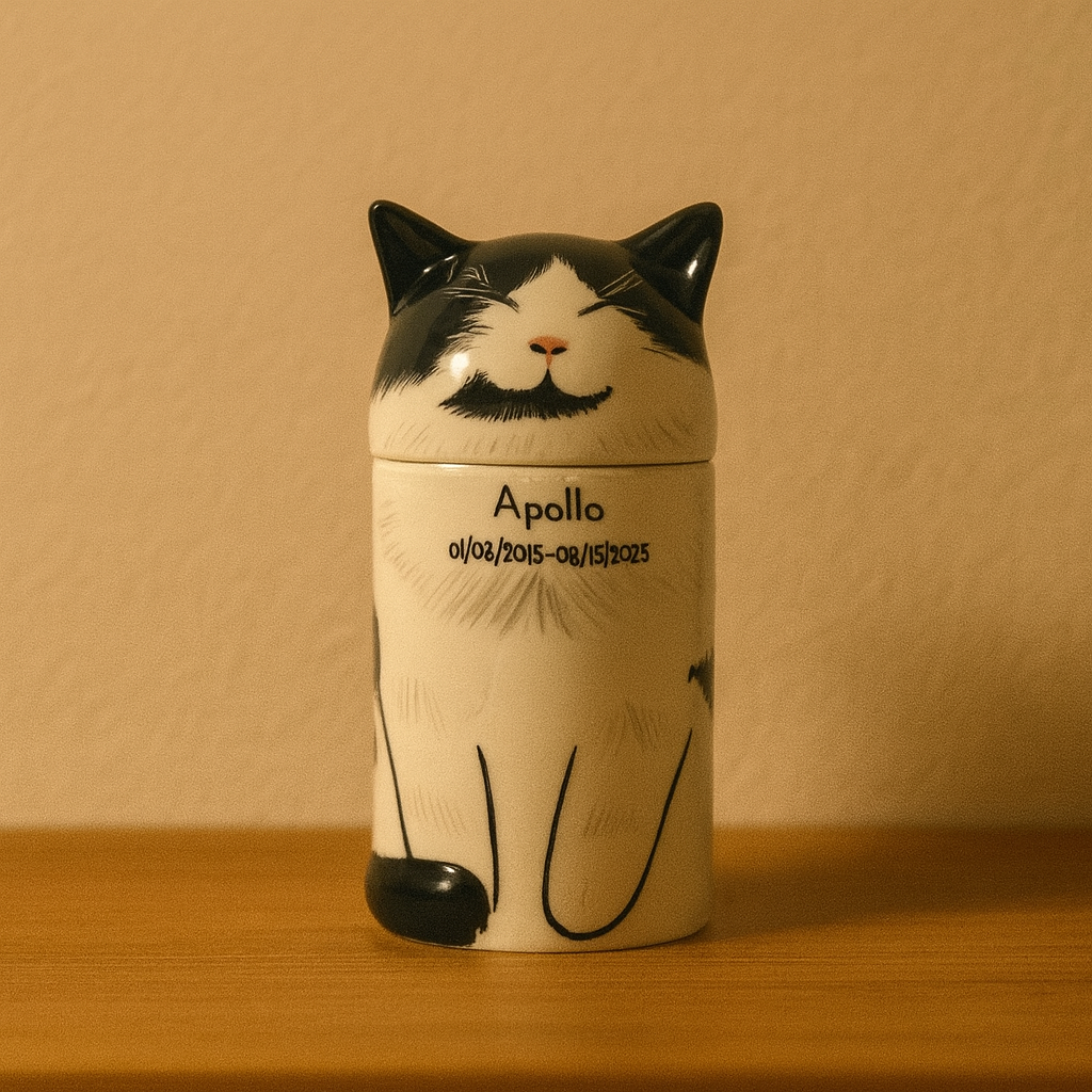 Personalized Cat Pet Urn Ceramic Kiln-Fired Hand-Painted Memorial