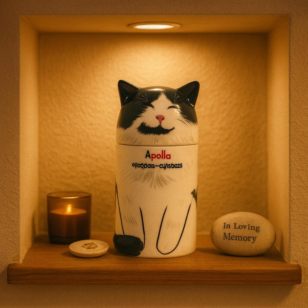 Personalized Cat Pet Urn Ceramic Kiln-Fired Hand-Painted Memorial