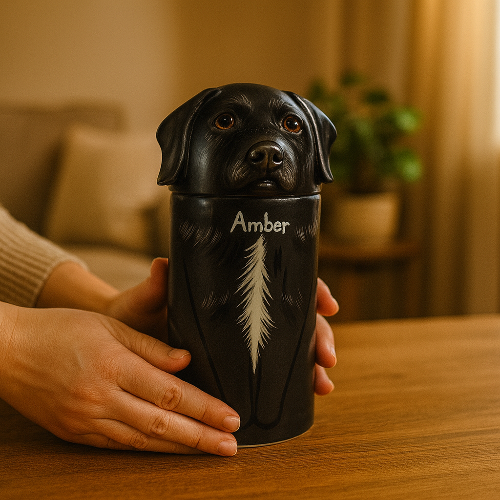 Personalized Dog Keepsake Urn Hand-Painted Ceramic Memorial