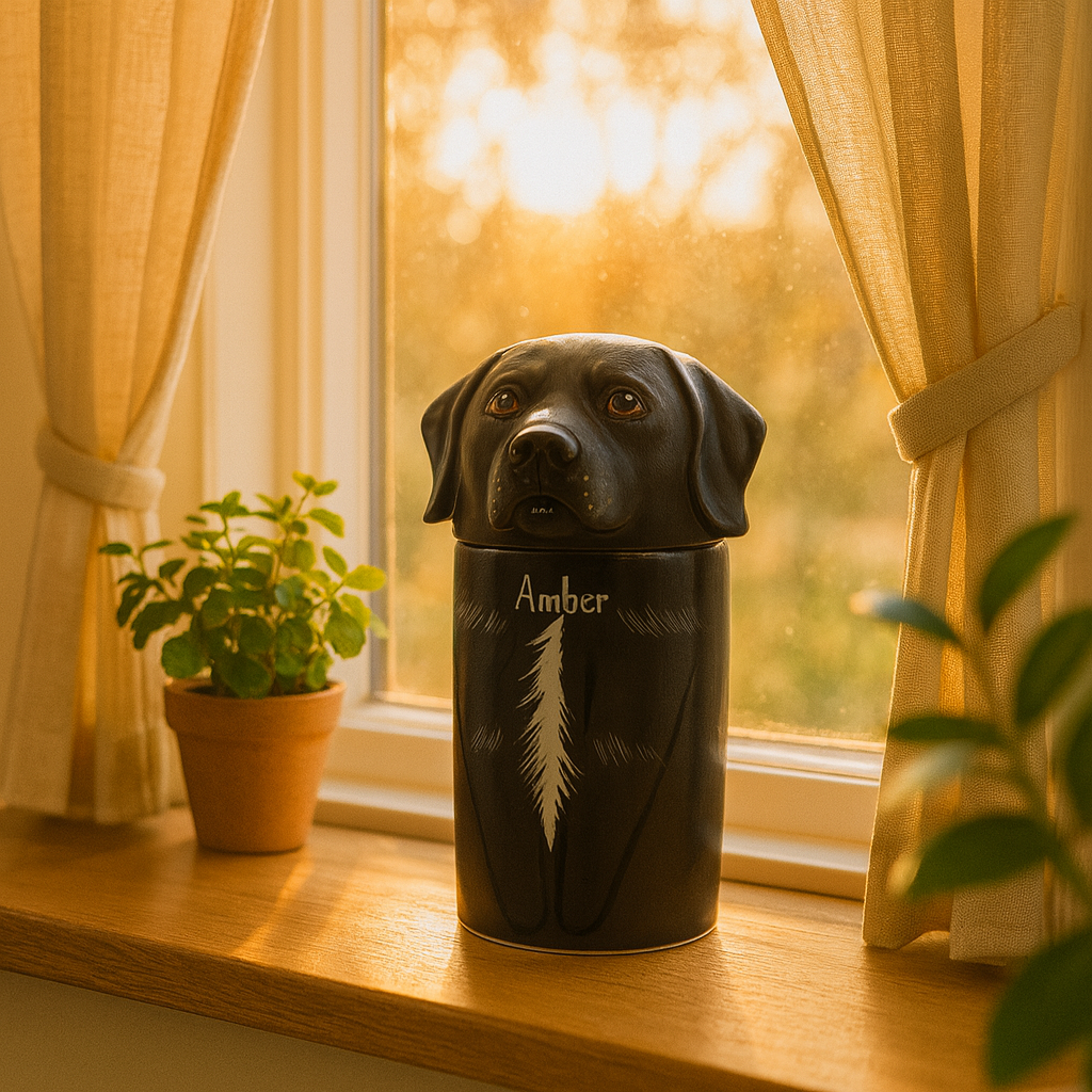 Personalized Dog Keepsake Urn Hand-Painted Ceramic Memorial