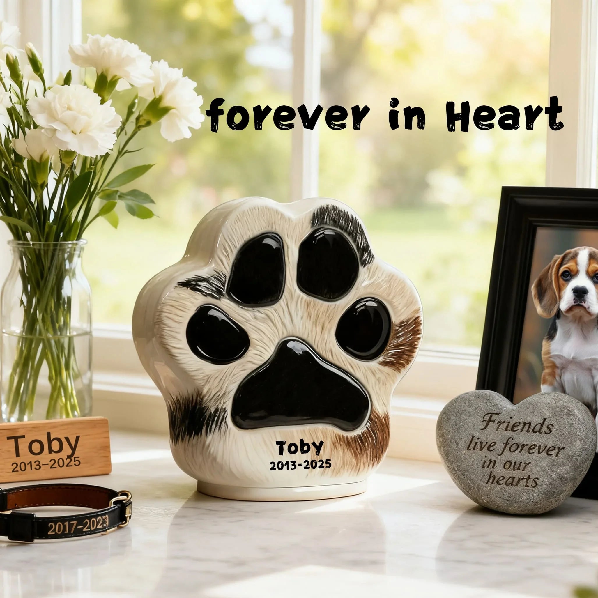 Custom Dog Urn with Personalized Paw Print - Beagle Memorial Jar to Cherish Your Pet’s Memory