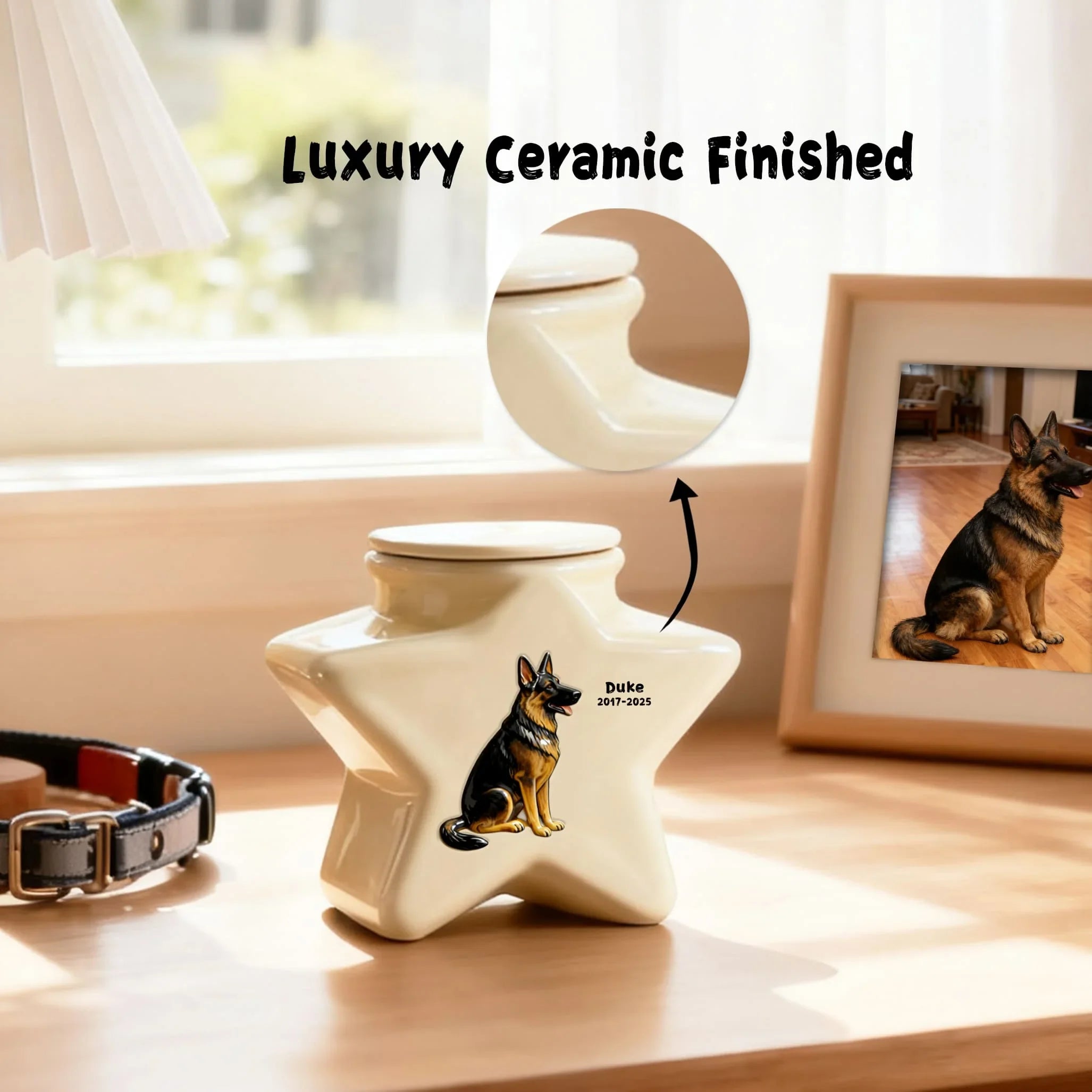 Ceramic Pet Urn - Custom Engraved Star Memorial Ashes Container