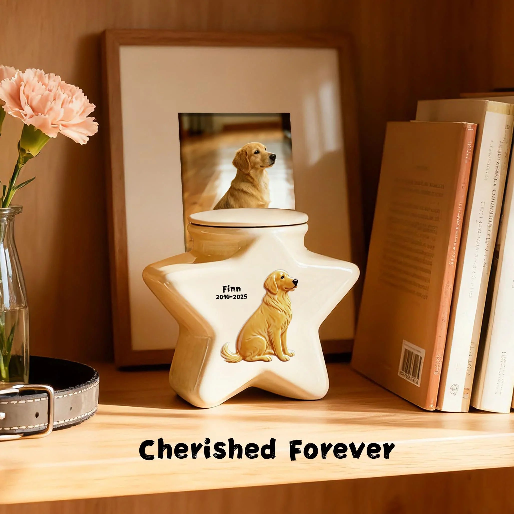 Ceramic Pet Urn - Custom Engraved Star Memorial Ashes Container