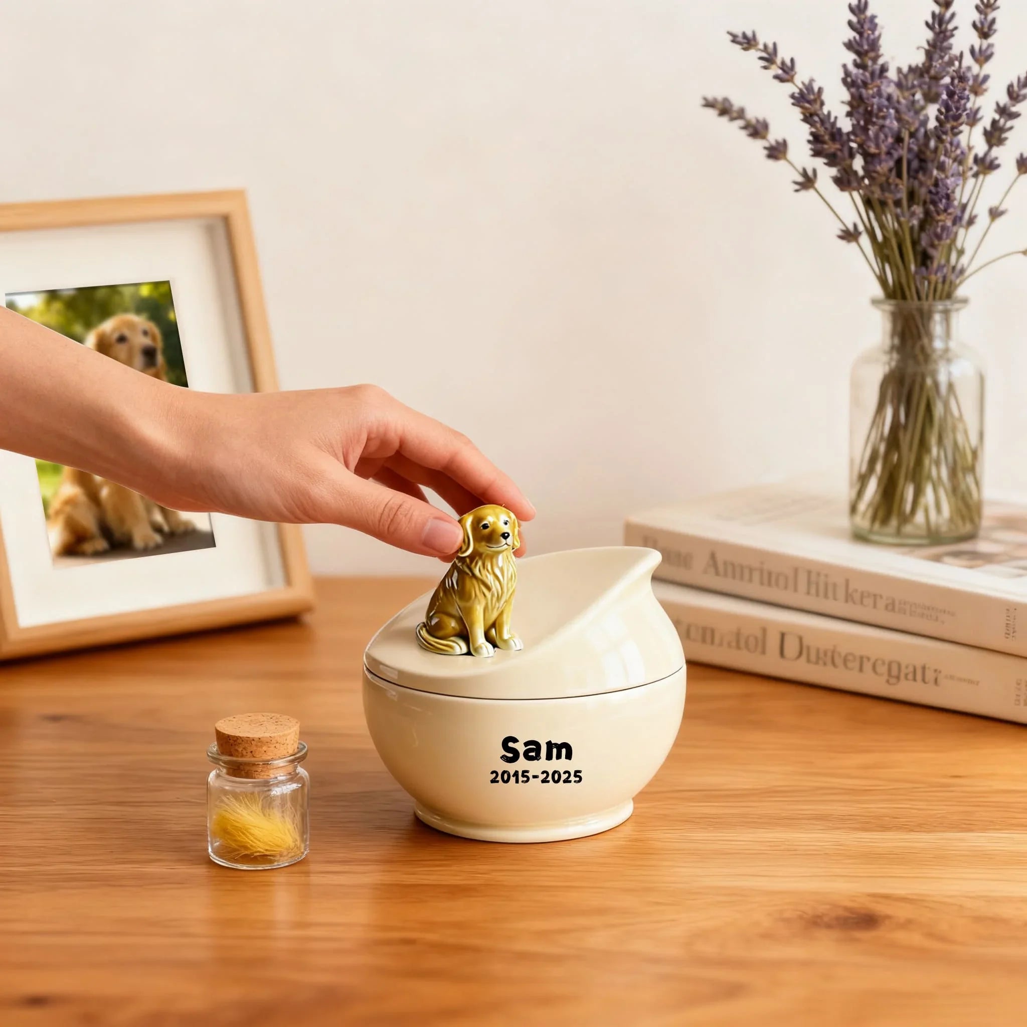 Personalized Dog Urn-Hand-Painted Ceramic Pet Urn for Ashes with Portrait, Name & Date | Custom Dog Memorial Keepsake, Forever Home Tribute