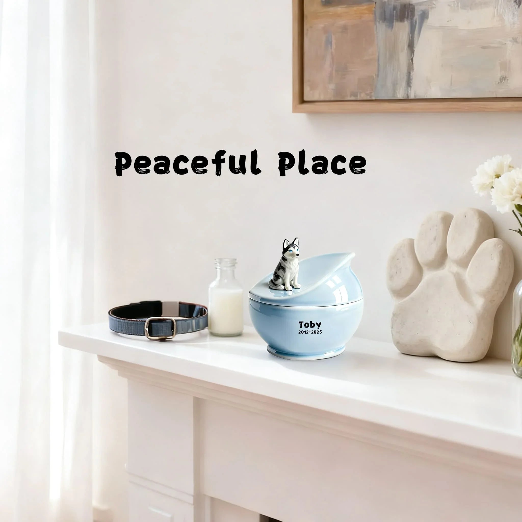 Personalized Dog Urn-Hand-Painted Ceramic Pet Urn for Ashes with Portrait, Name & Date | Custom Dog Memorial Keepsake, Forever Home Tribute