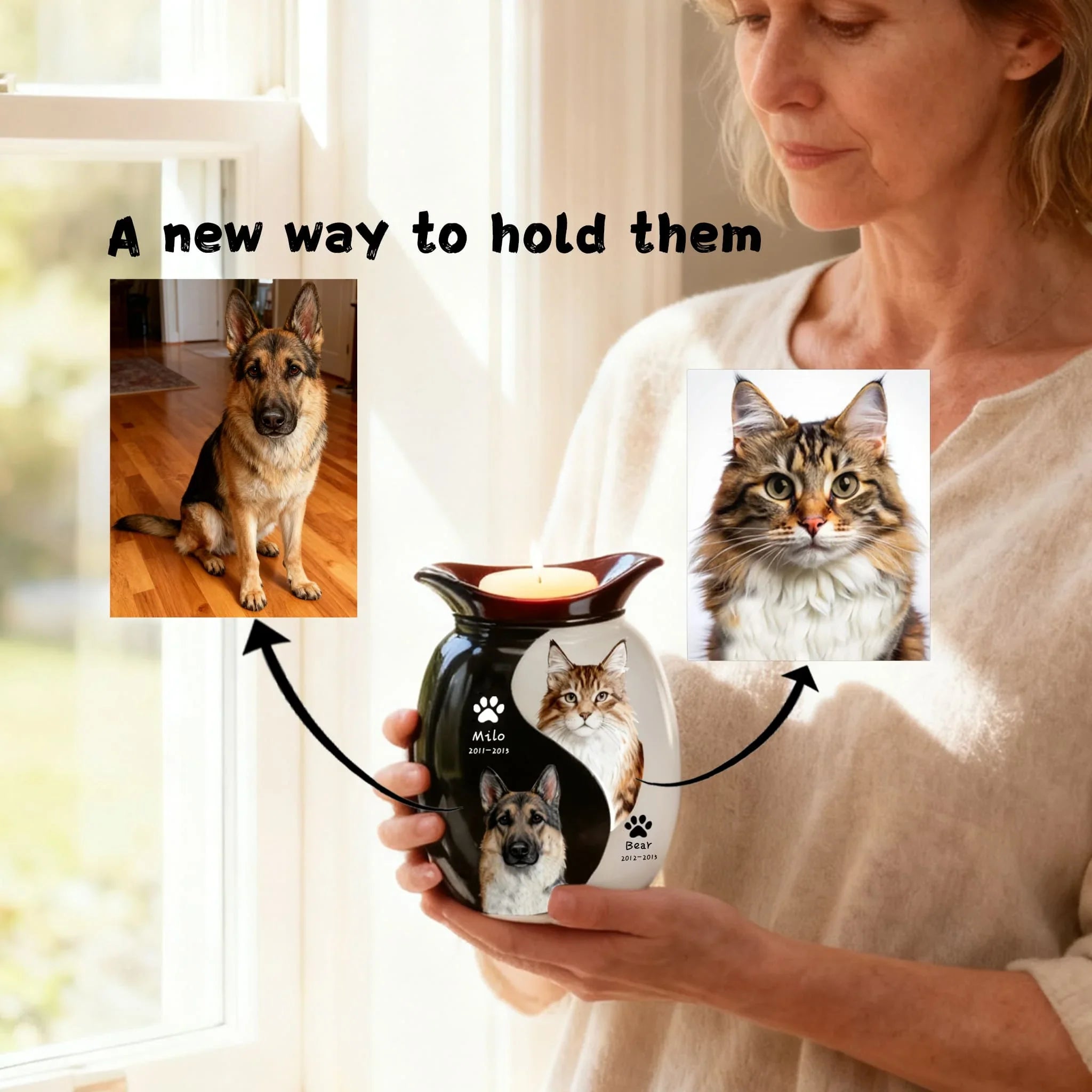 Custom Double Pet Urn with Hand-Painted Portraits | Memorial Urn for Ashes