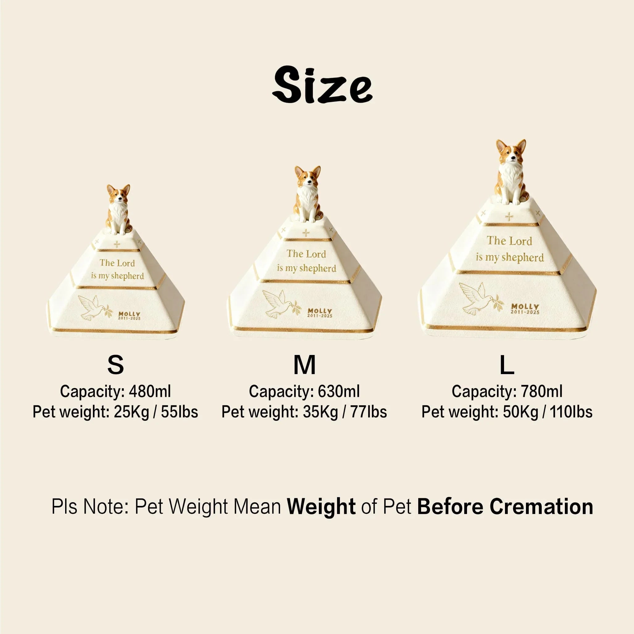 Personalized Pyramid Dog Urn – Custom Pet Ashes Urn with Hand-Sculpted Portrait & Name