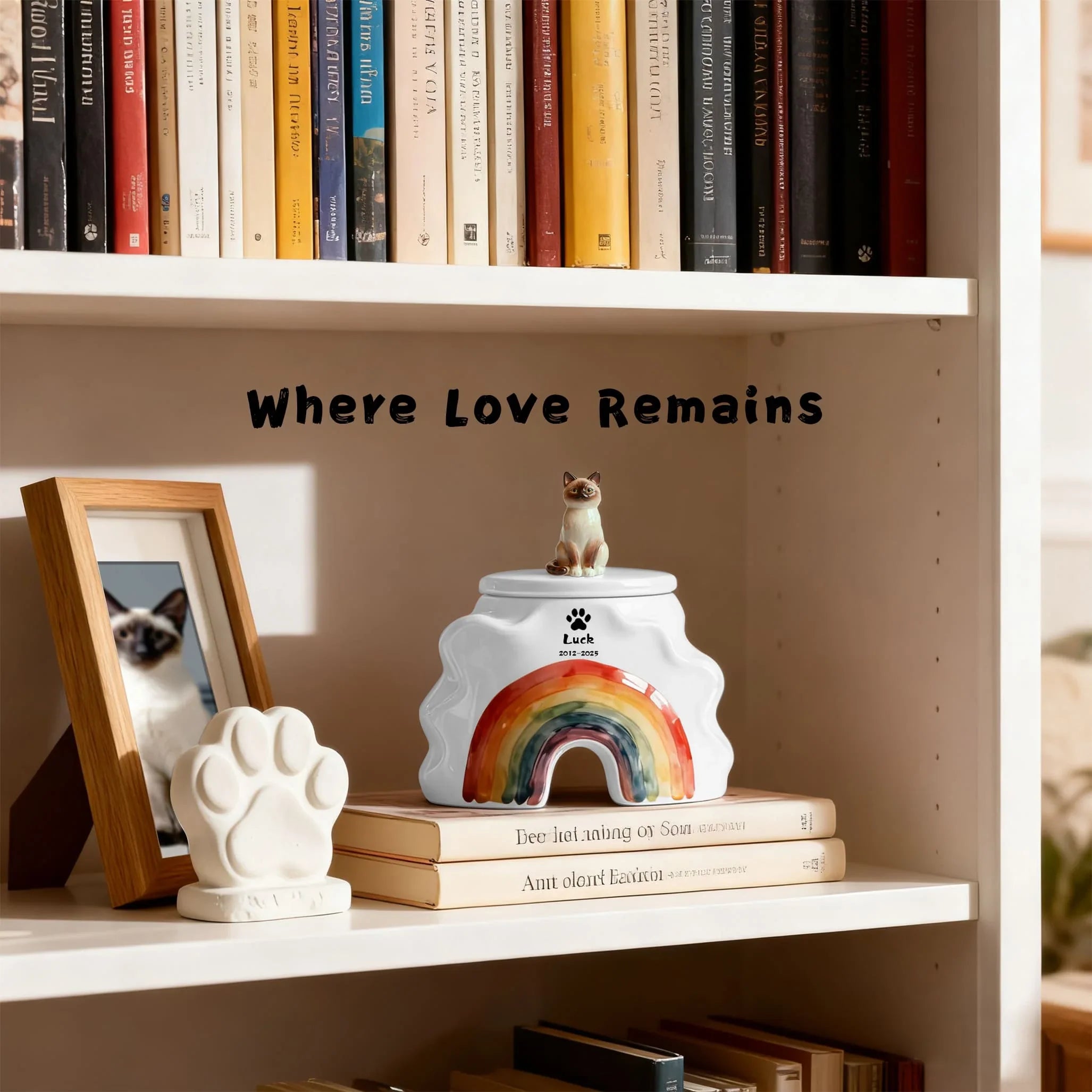 Bespoke Cat Memorial Urn - Rainbow Bridge Themed with Custom Engraving