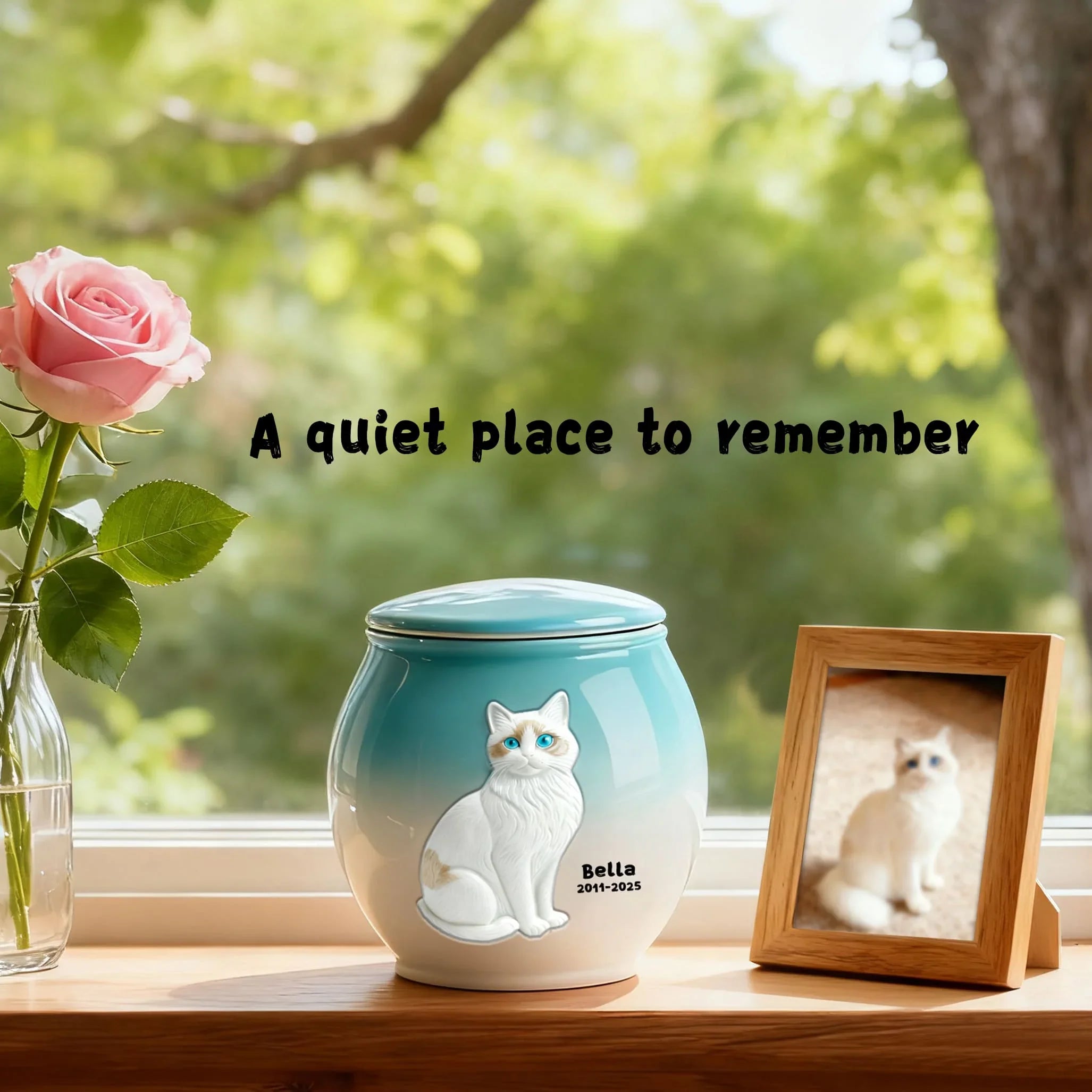 Personalized Cat Urn – Custom Ceramic Cat Memorial Urn for Ashes with Portrait & Name | Handmade Pet Remembrance Gift