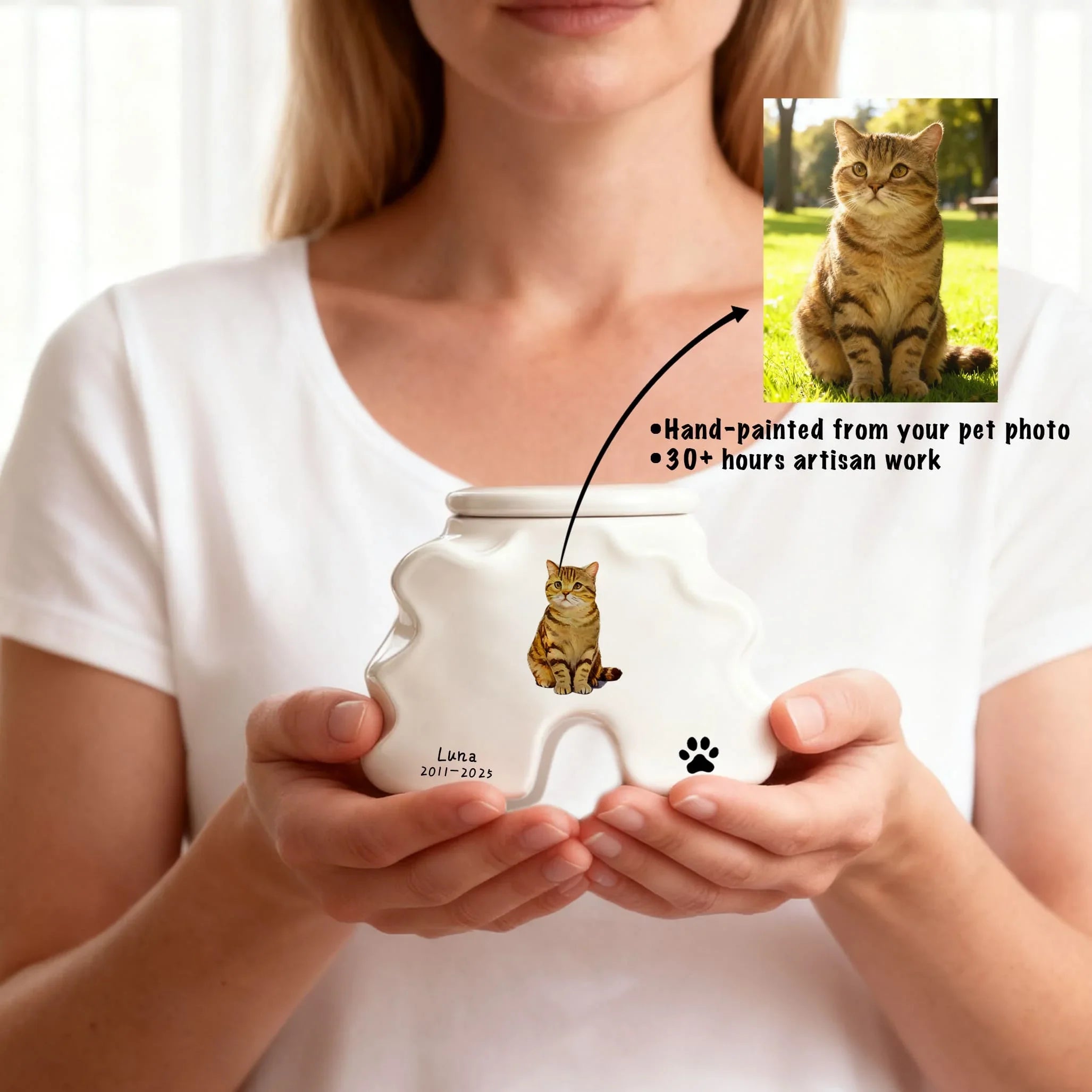 Handmade Pet Memorial Cat Urn – Custom Ceramic Ashes Keepsake for Dogs & Cats