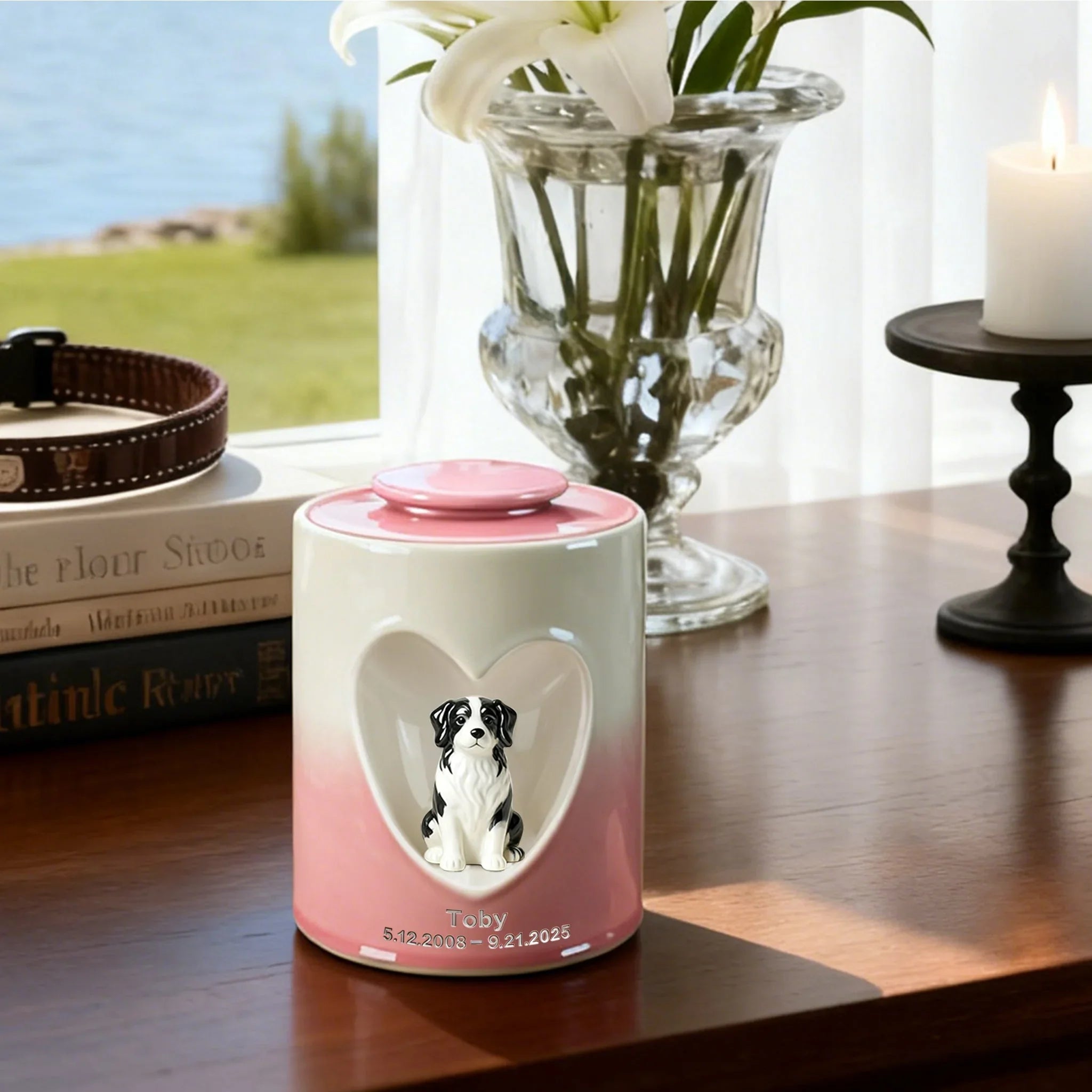 Personalized Dog Urn for Ashes – Custom Dog Urn with Portrait, Name & Date | Handmade Ceramic Dog Memorial Urn, Dog Ashes Keepsake