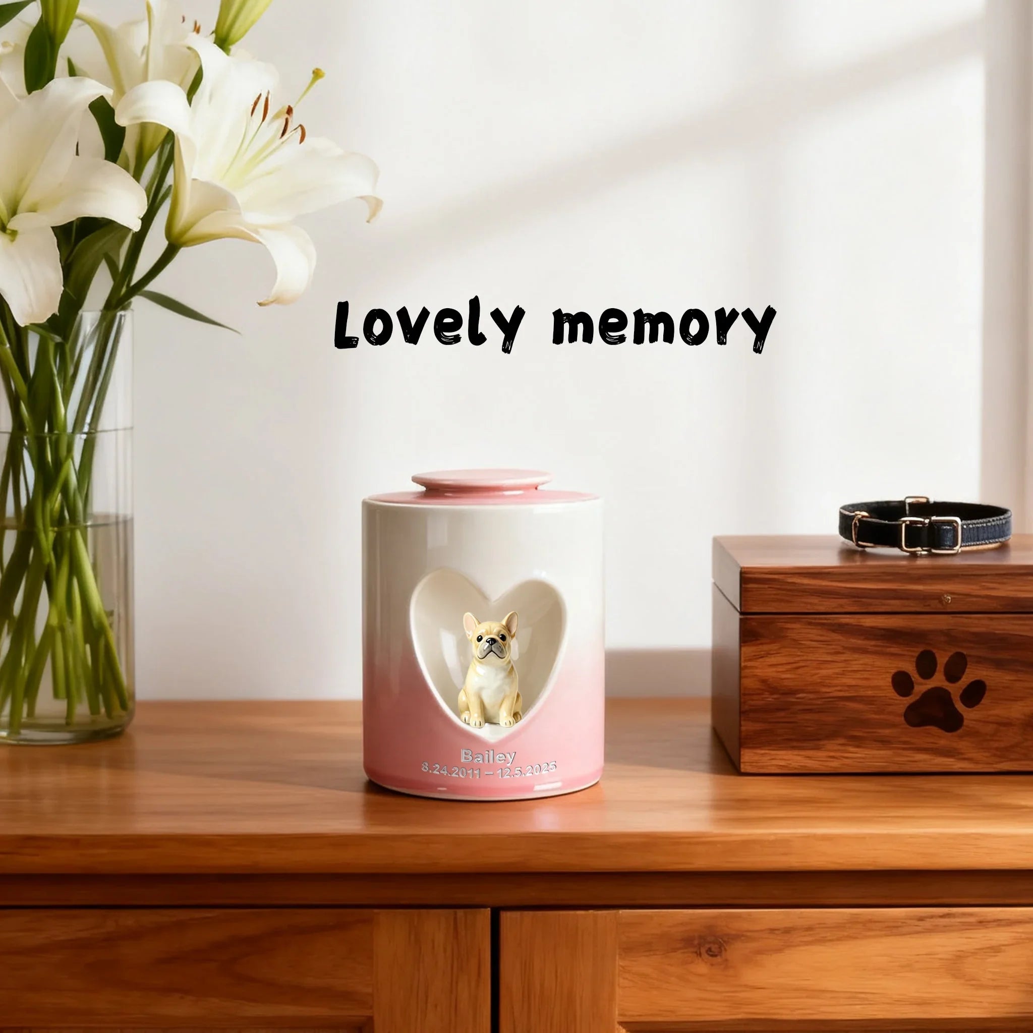 Personalized Dog Urn for Ashes – Custom Dog Urn with Portrait, Name & Date | Handmade Ceramic Dog Memorial Urn, Dog Ashes Keepsake