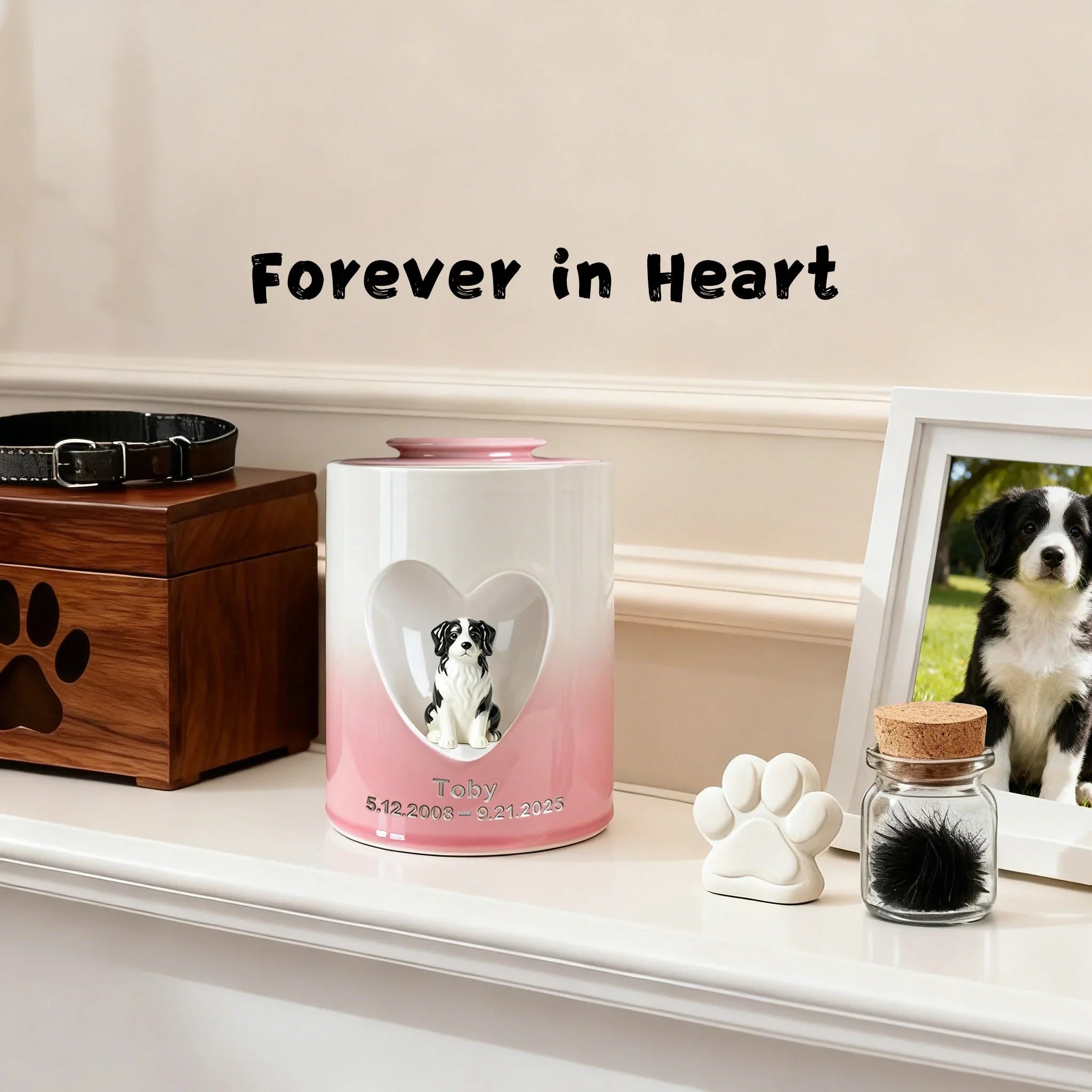 Custom Dog Urn for Ashes – Personalized Dog Urn with Portrait, Name & Date | Handmade Ceramic Dog Memorial Urn, Dog Ashes Keepsake