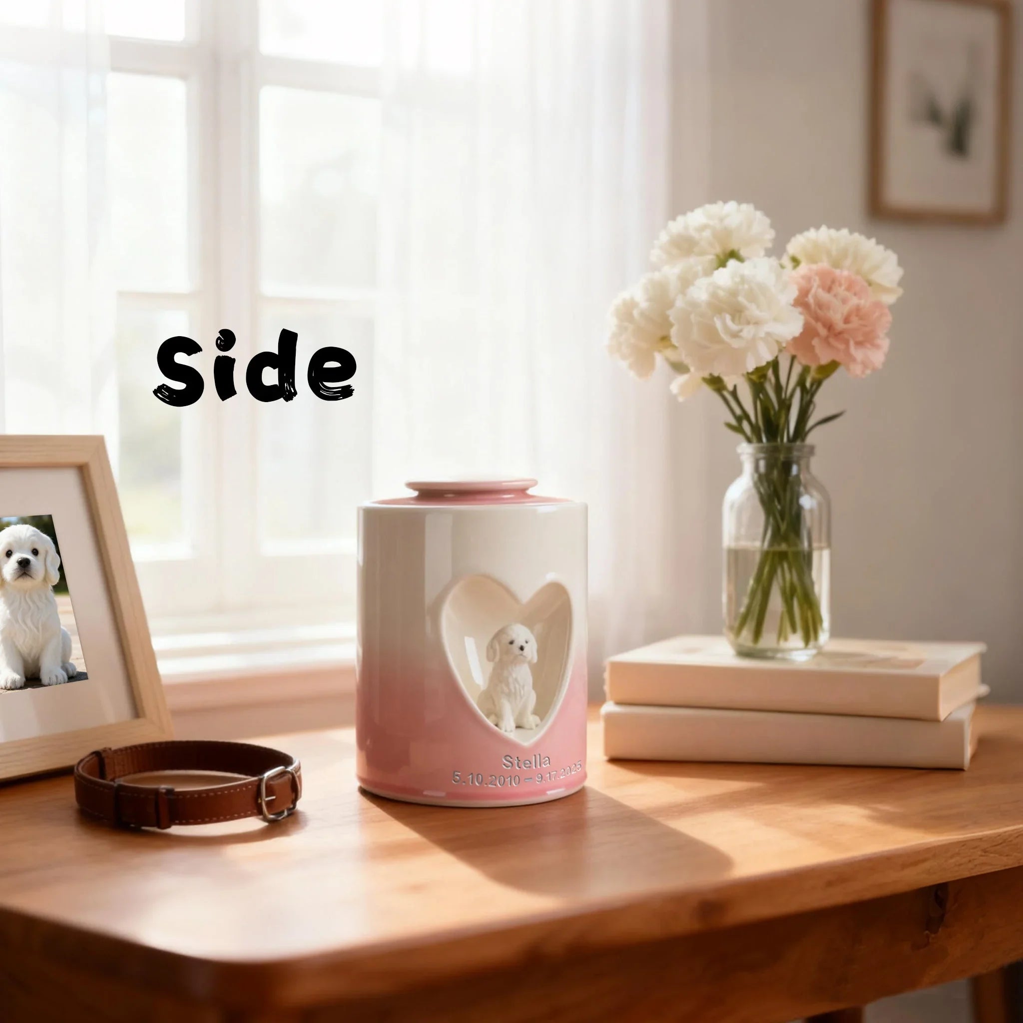 Personalized Dog Urn for Ashes – Custom Dog Urn with Portrait, Name & Date | Handmade Ceramic Dog Memorial Urn, Dog Ashes Keepsake