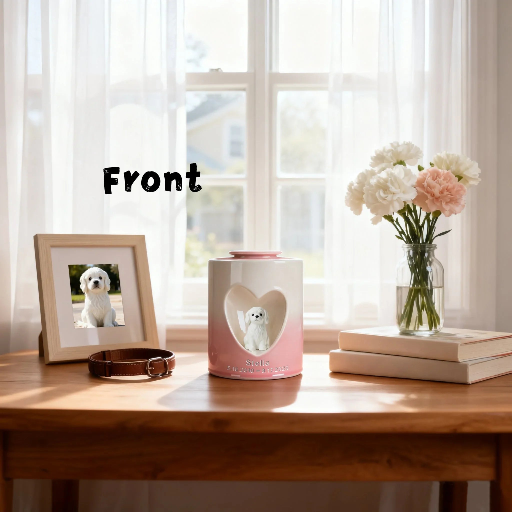 Custom Dog Urn for Ashes – Personalized Dog Urn with Portrait, Name & Date | Handmade Ceramic Dog Memorial Urn, Dog Ashes Keepsake