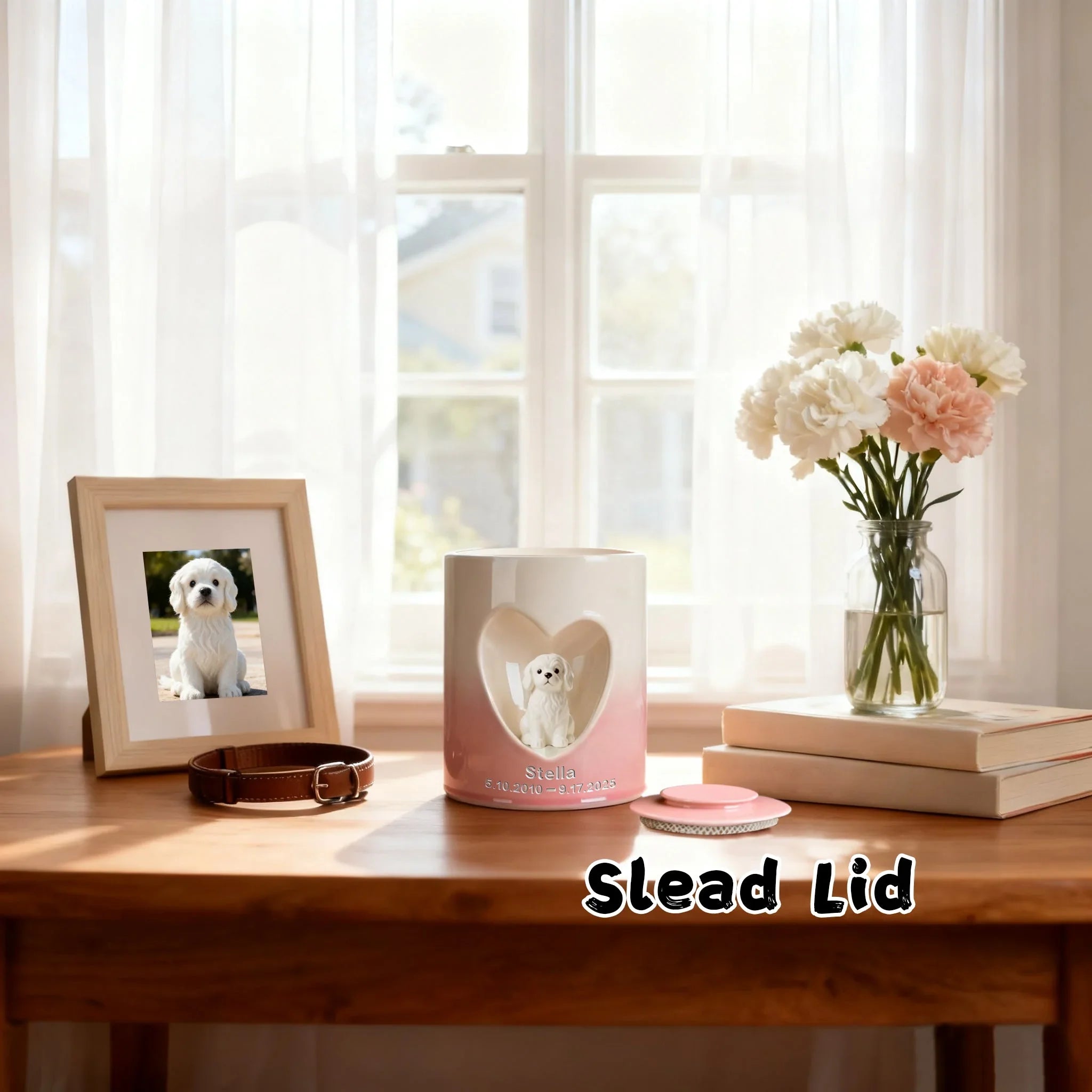 Personalized Dog Urn for Ashes – Custom Dog Urn with Portrait, Name & Date | Handmade Ceramic Dog Memorial Urn, Dog Ashes Keepsake