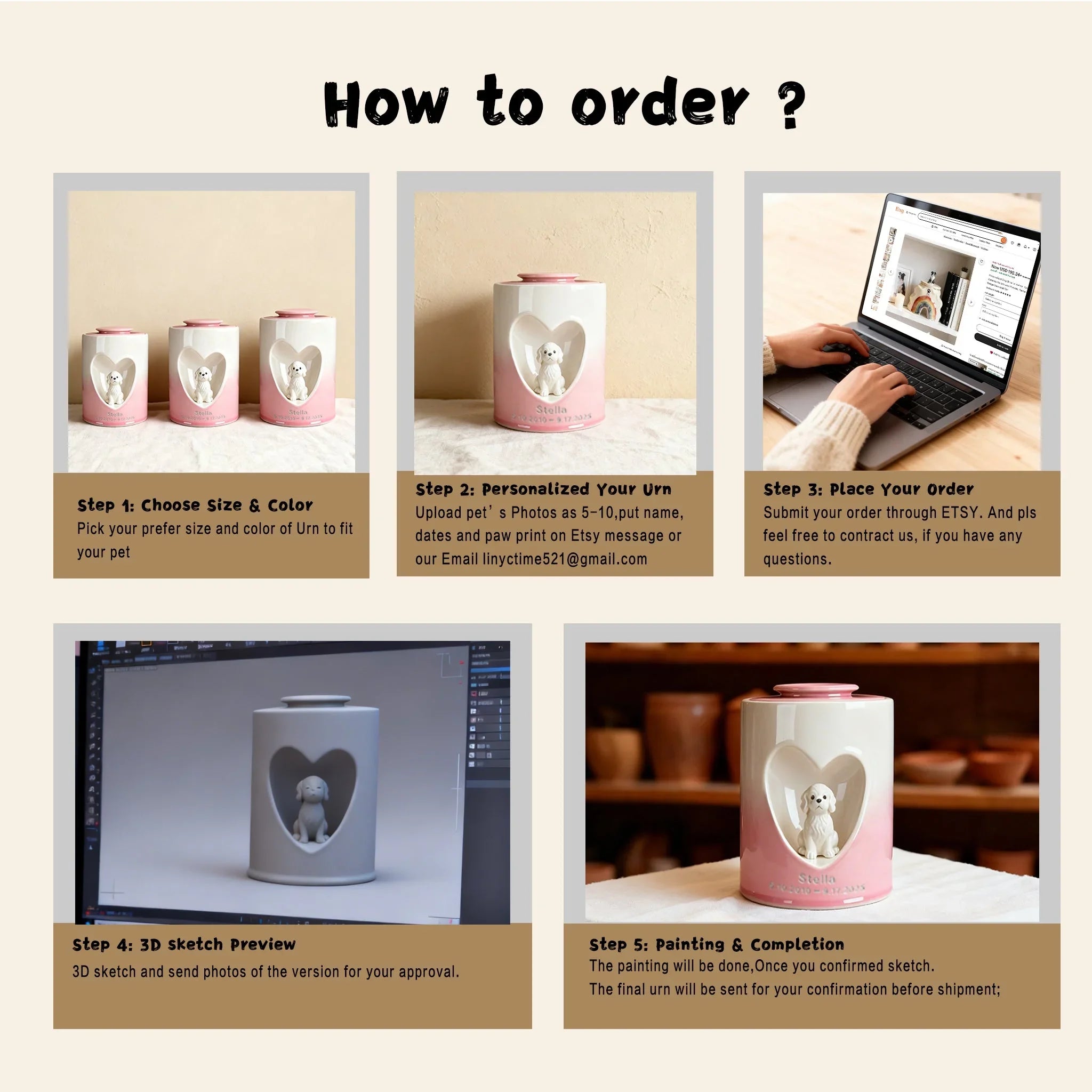 Personalized Dog Urn for Ashes – Custom Dog Urn with Portrait, Name & Date | Handmade Ceramic Dog Memorial Urn, Dog Ashes Keepsake