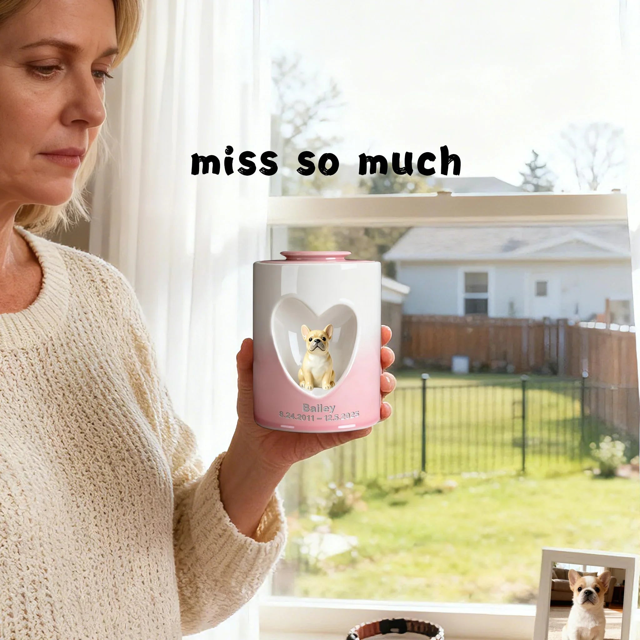 Personalized Dog Urn for Ashes – Custom Dog Urn with Portrait, Name & Date | Handmade Ceramic Dog Memorial Urn, Dog Ashes Keepsake