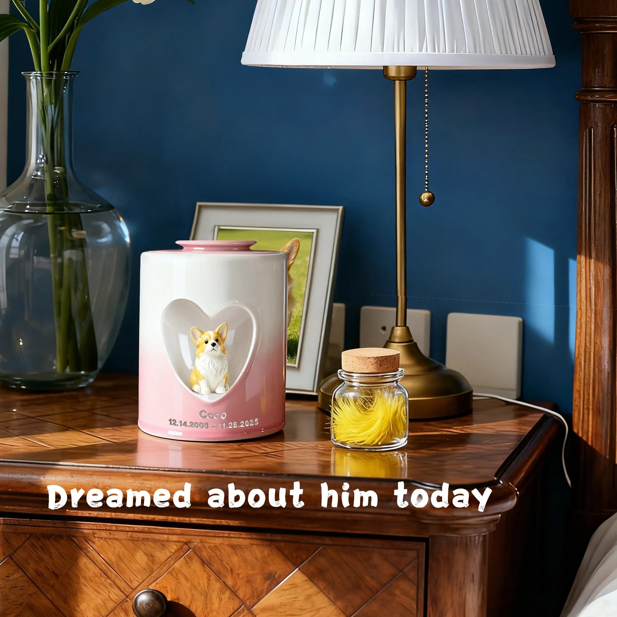 Personalized Dog Urn for Ashes – Custom Dog Urn with Portrait, Name & Date | Handmade Ceramic Dog Memorial Urn, Dog Ashes Keepsake