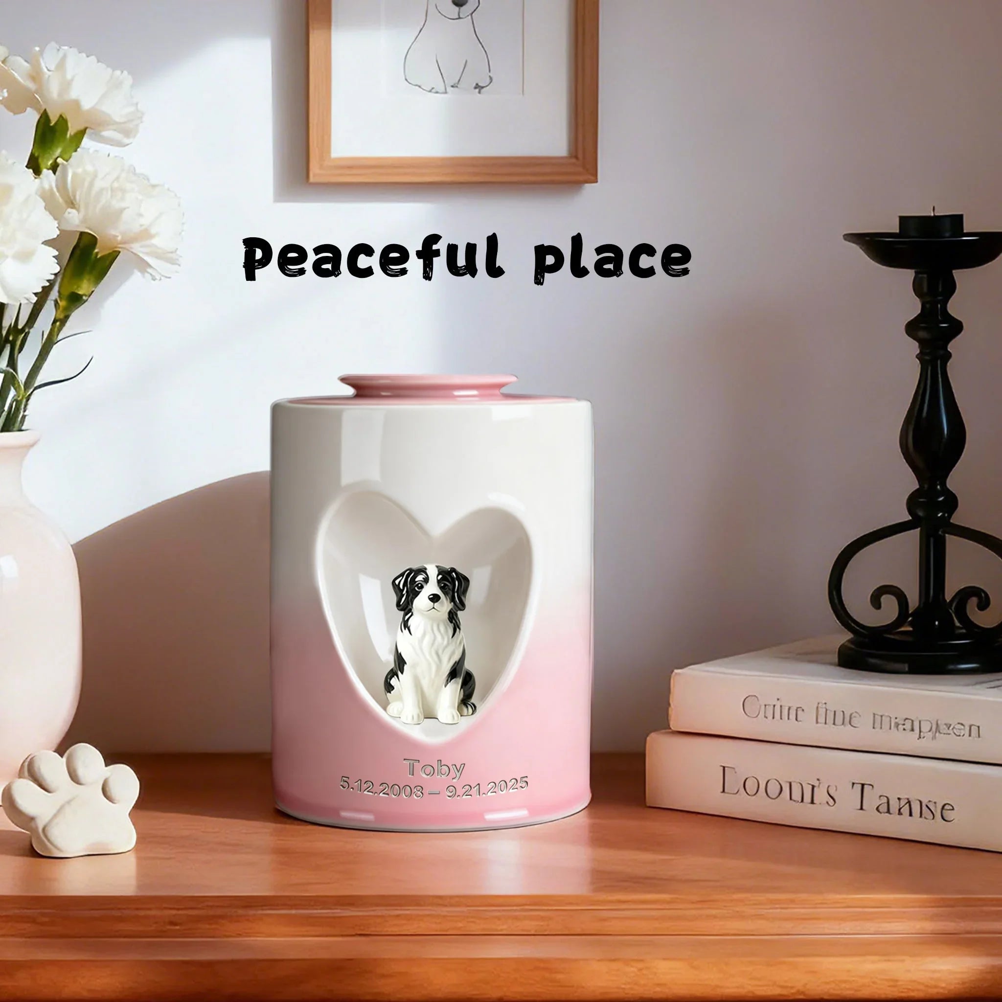 Custom Dog Urn for Ashes – Personalized Dog Urn with Portrait, Name & Date | Handmade Ceramic Dog Memorial Urn, Dog Ashes Keepsake